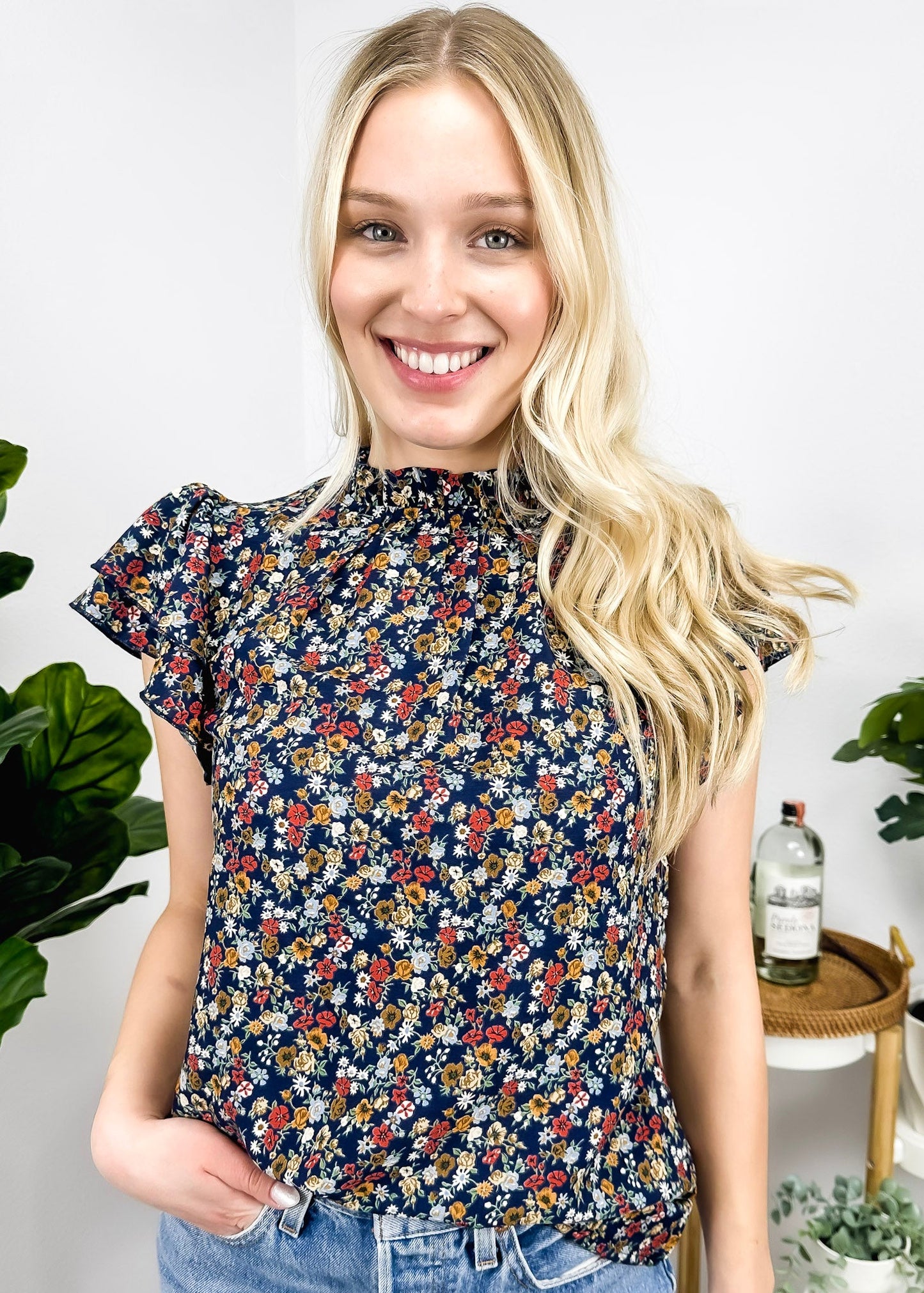 High Neck Tiered Sleeve Blouse
