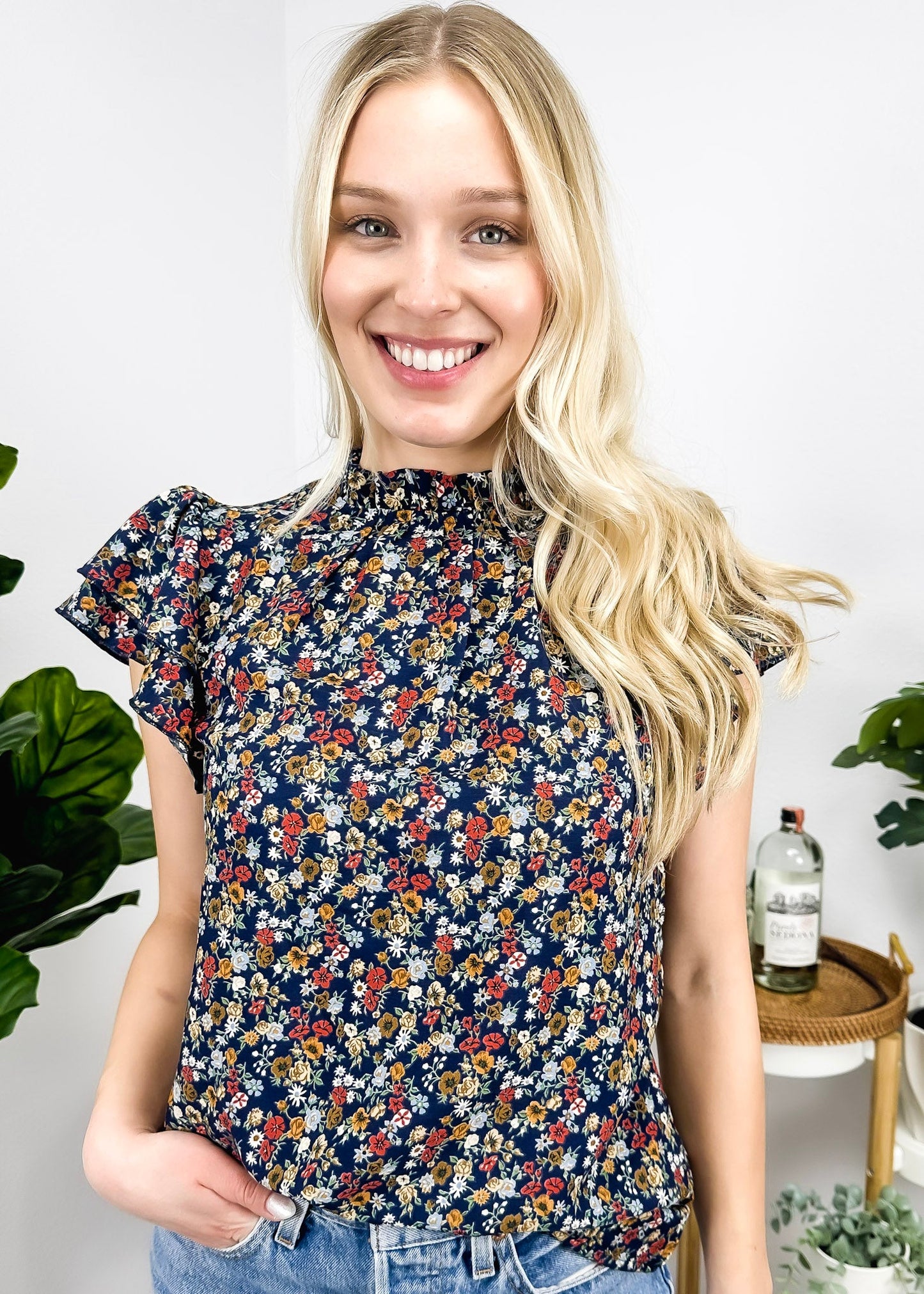 High Neck Tiered Sleeve Blouse