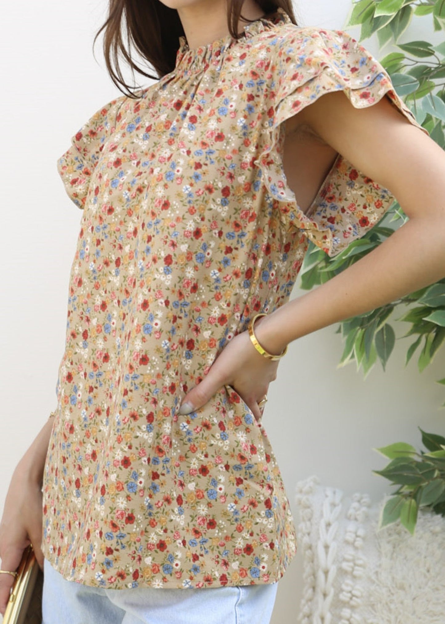 High Neck Tiered Sleeve Blouse