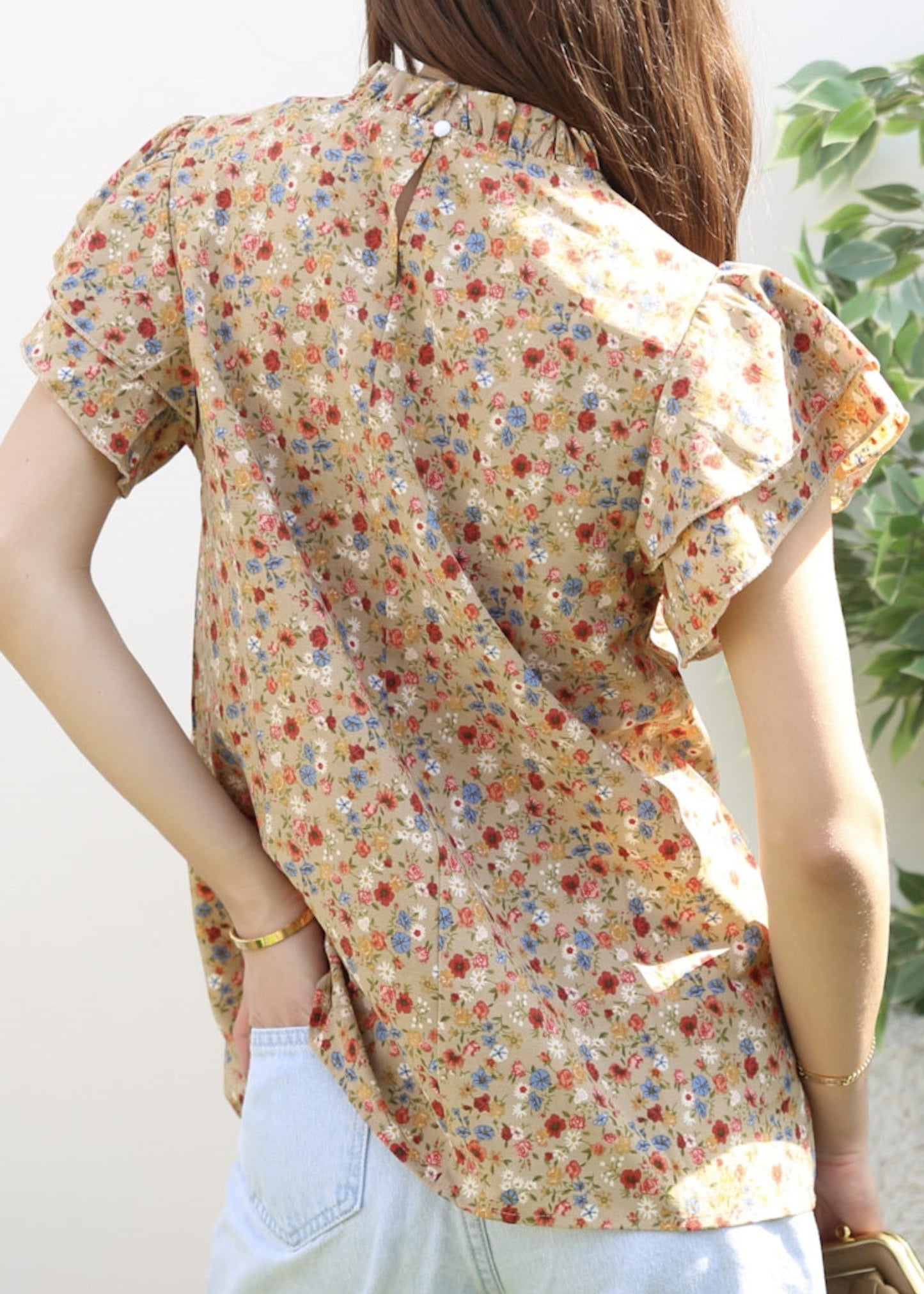 High Neck Tiered Sleeve Blouse