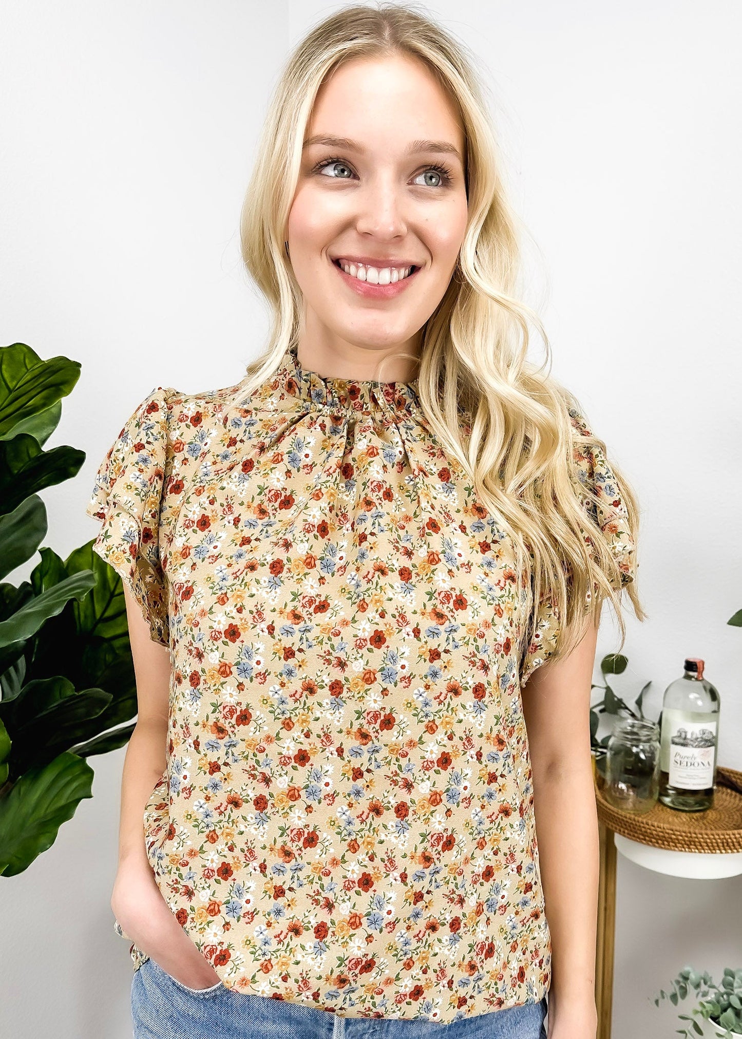 High Neck Tiered Sleeve Blouse