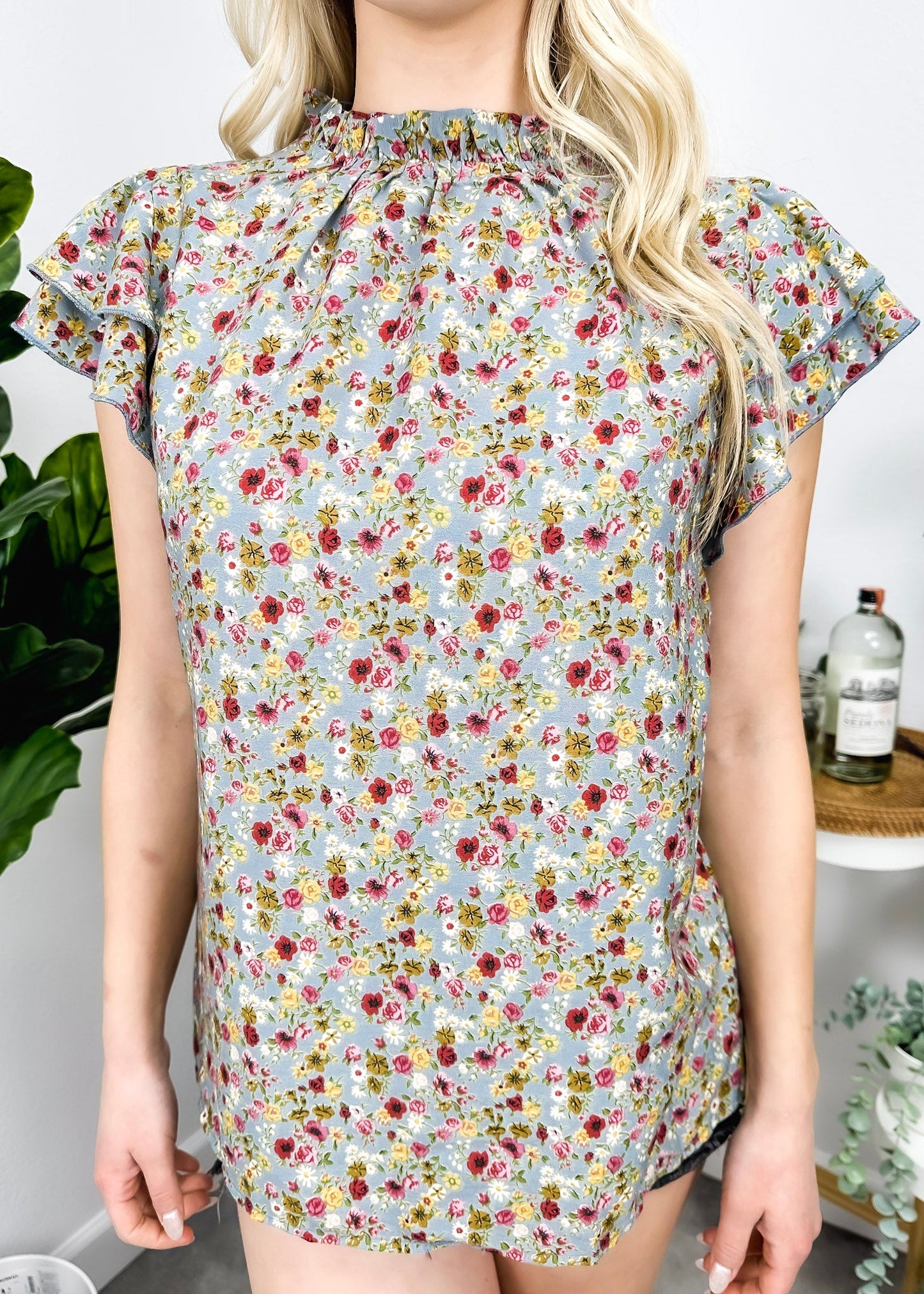 High Neck Tiered Sleeve Blouse