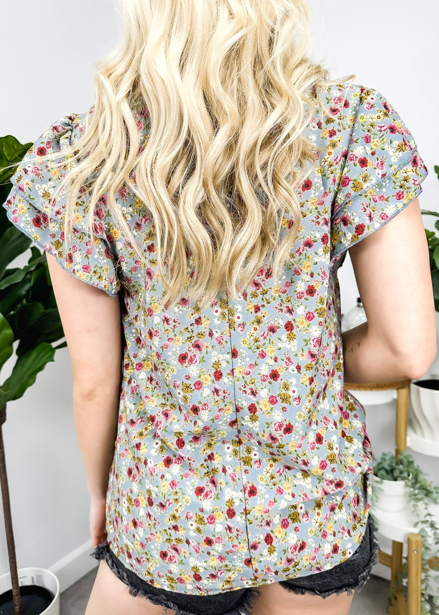 High Neck Tiered Sleeve Blouse