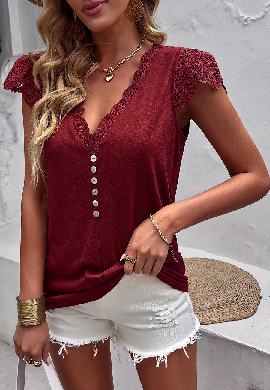 Scallop Lace Trim Button Top