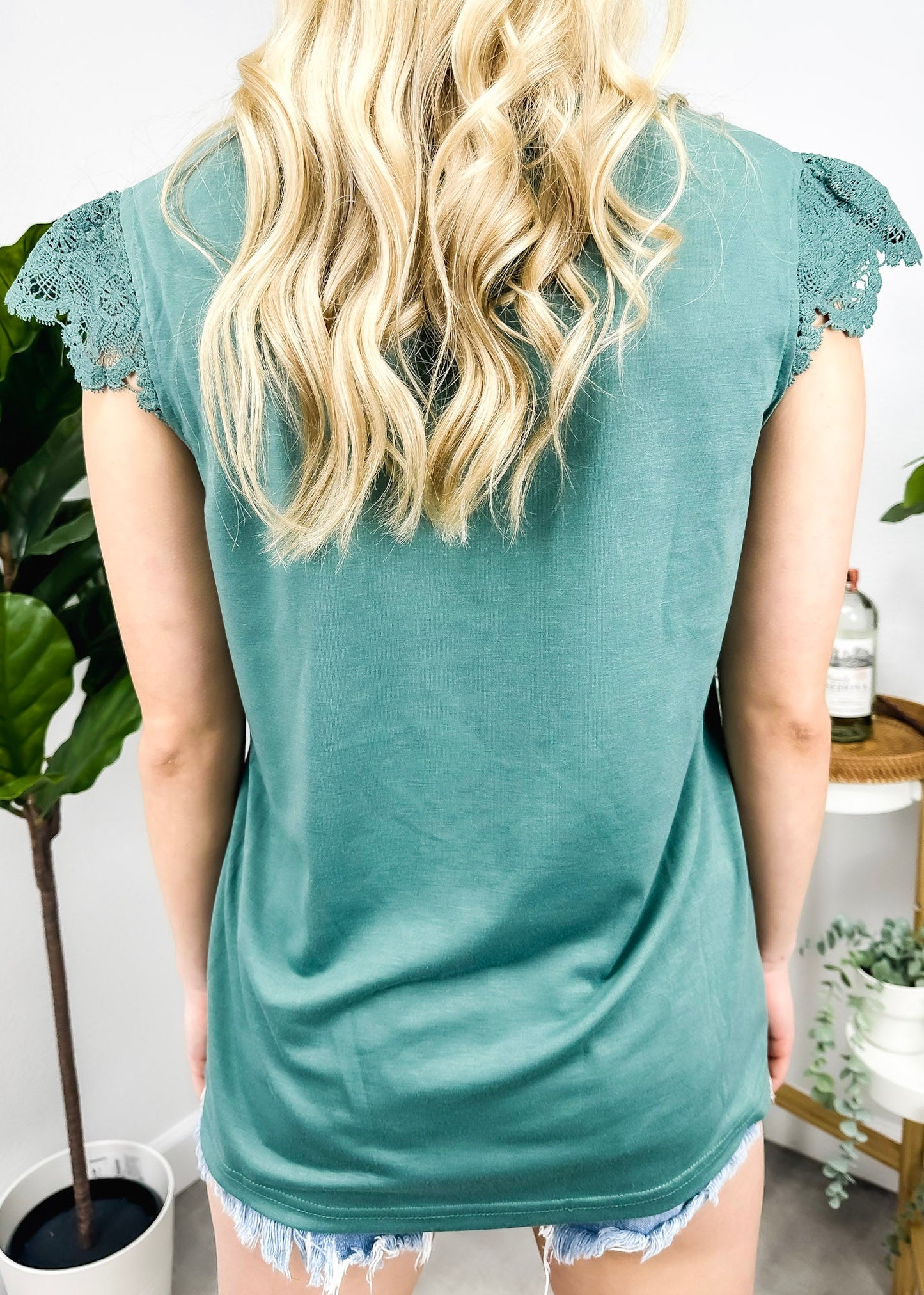 Scallop Lace Trim Button Top