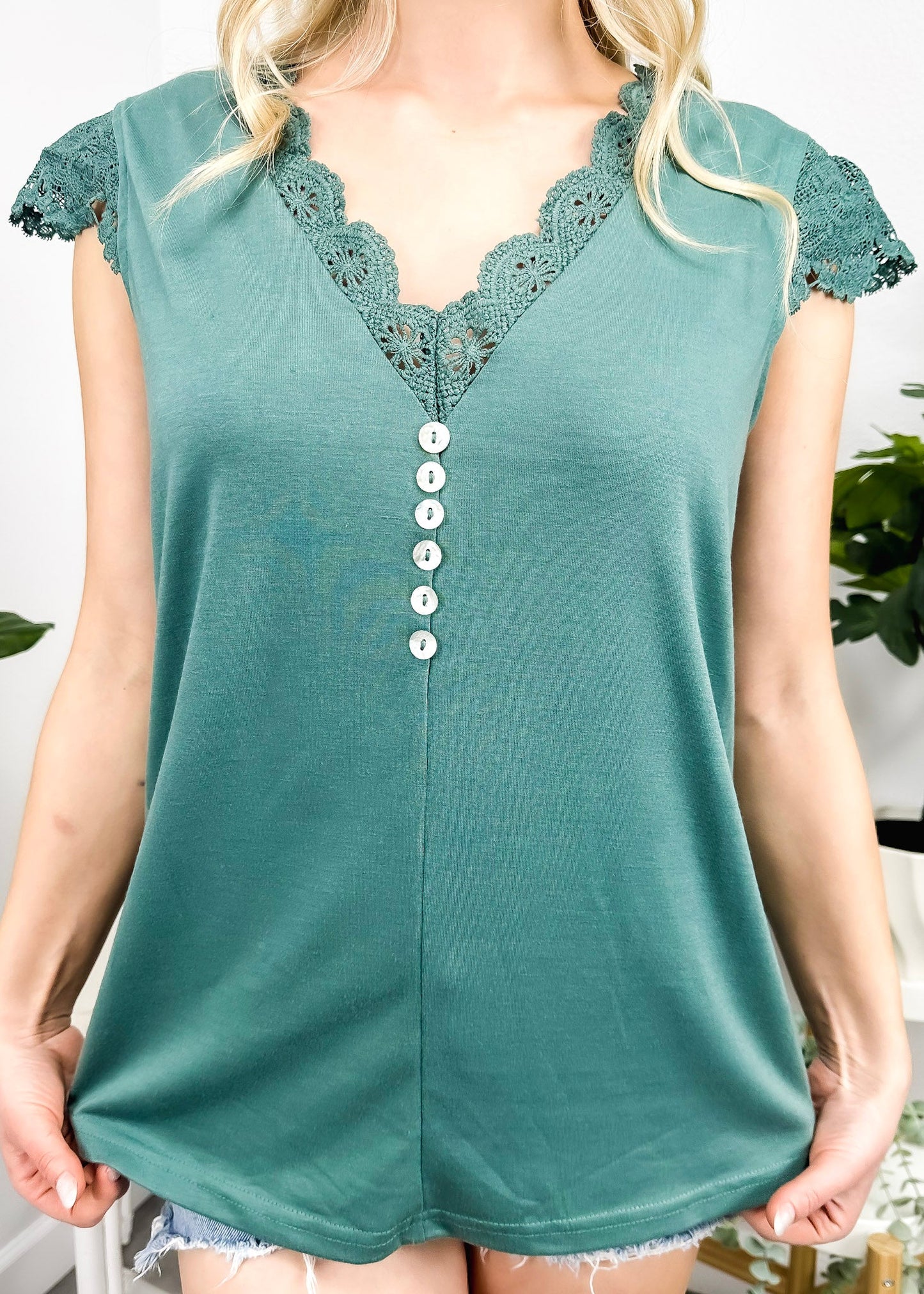 Scallop Lace Trim Button Top