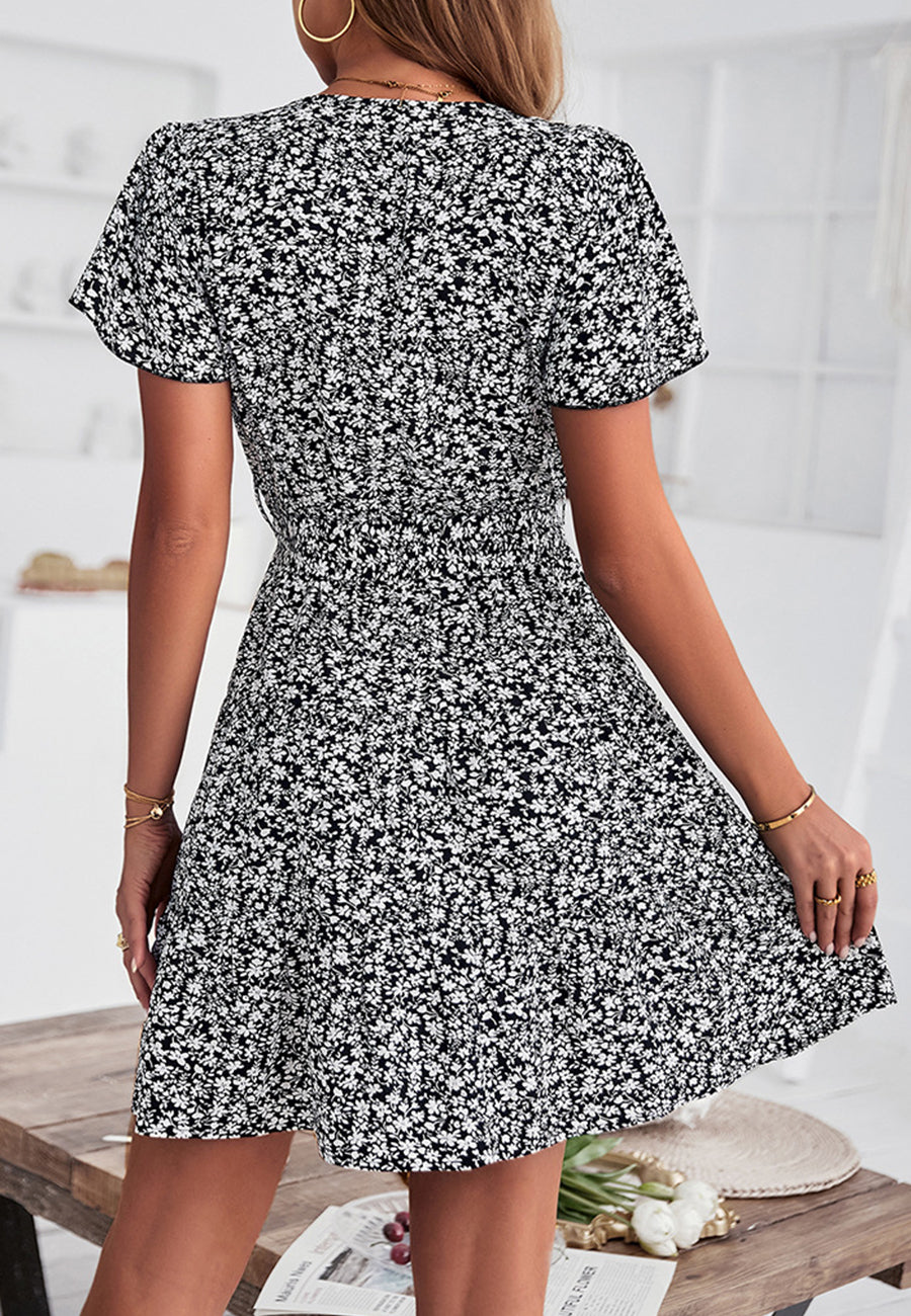 Surplice Neck Flutter Sleeve Dress