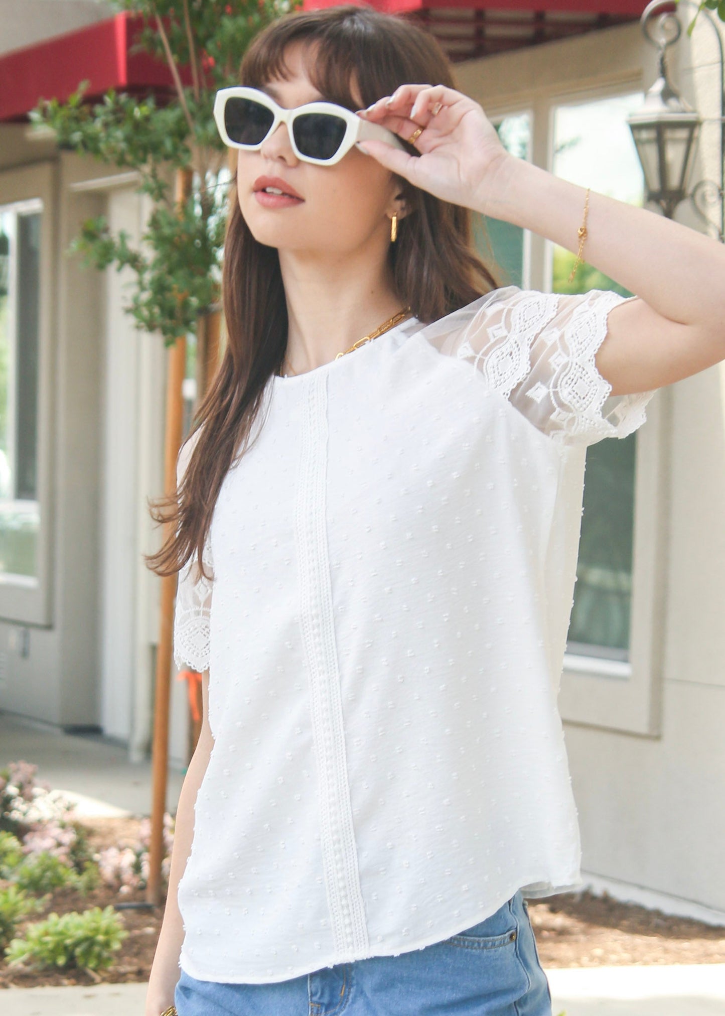 Mesh Lace Sleeve Blouse