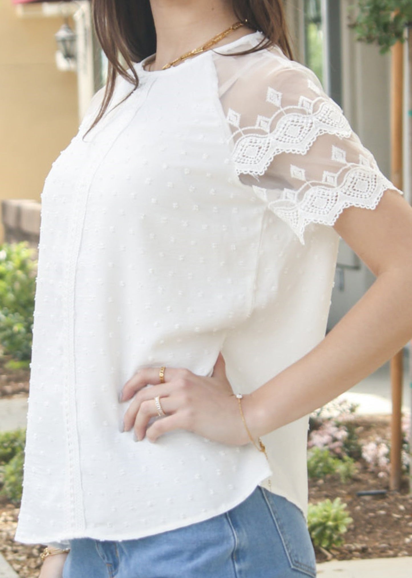Mesh Lace Sleeve Blouse