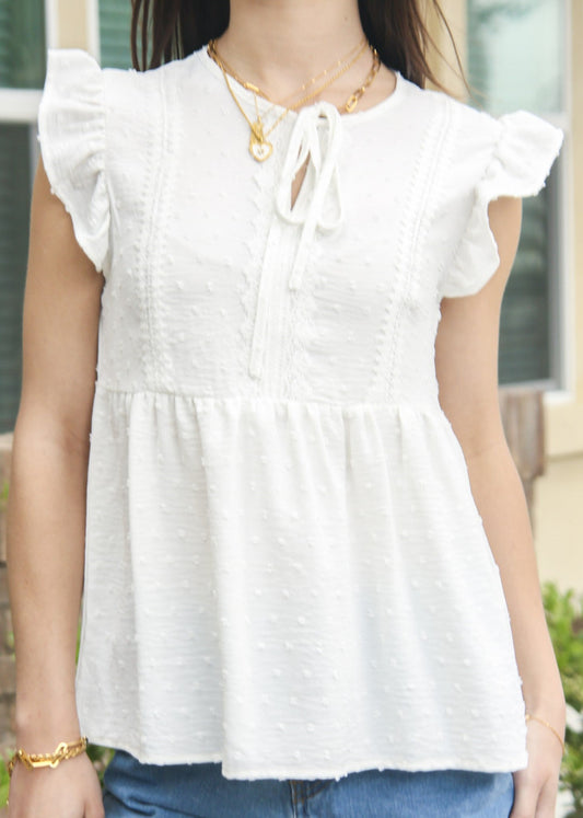 Ruffle Sleeve Swiss Dot Blouse