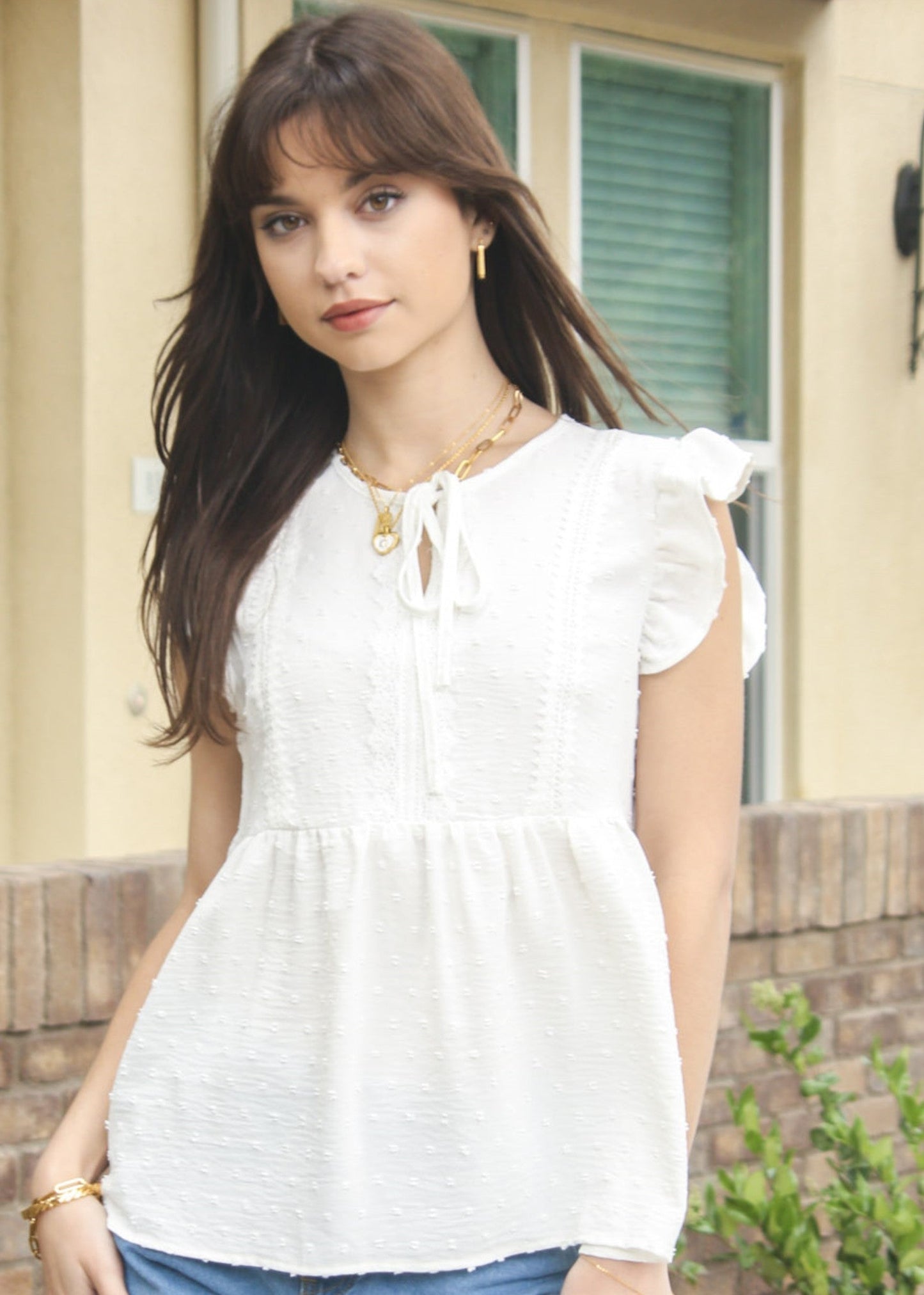 Ruffle Sleeve Swiss Dot Blouse
