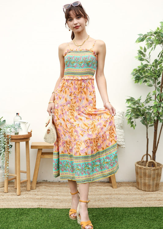 Ruffle Detail Tiered Bohemian Dress