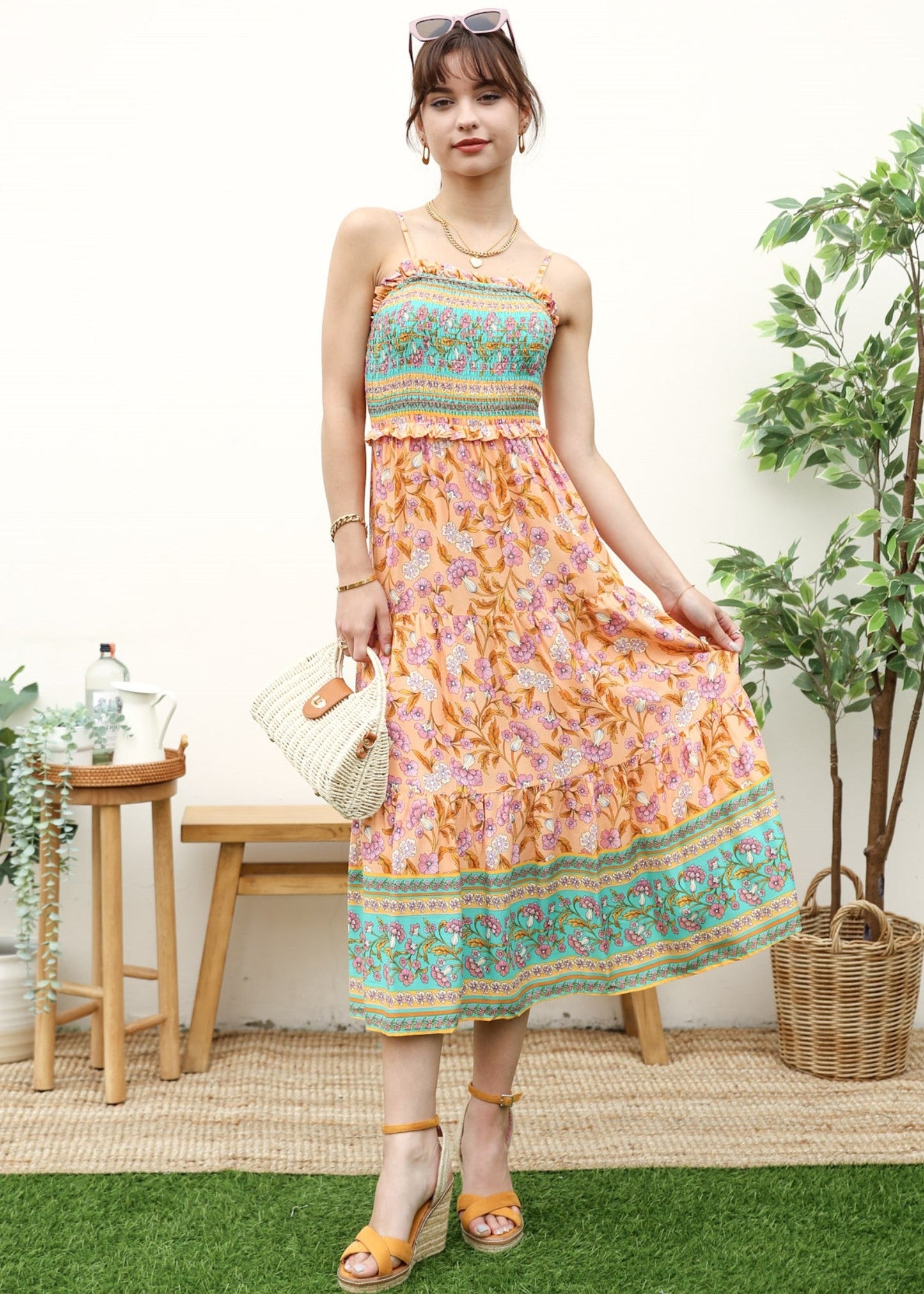 Ruffle Detail Tiered Bohemian Dress