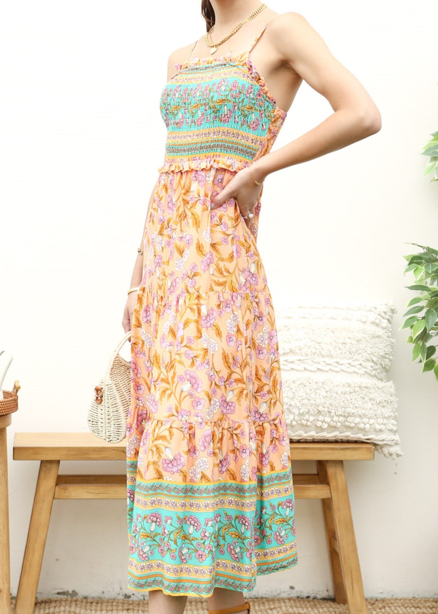 Ruffle Detail Tiered Bohemian Dress