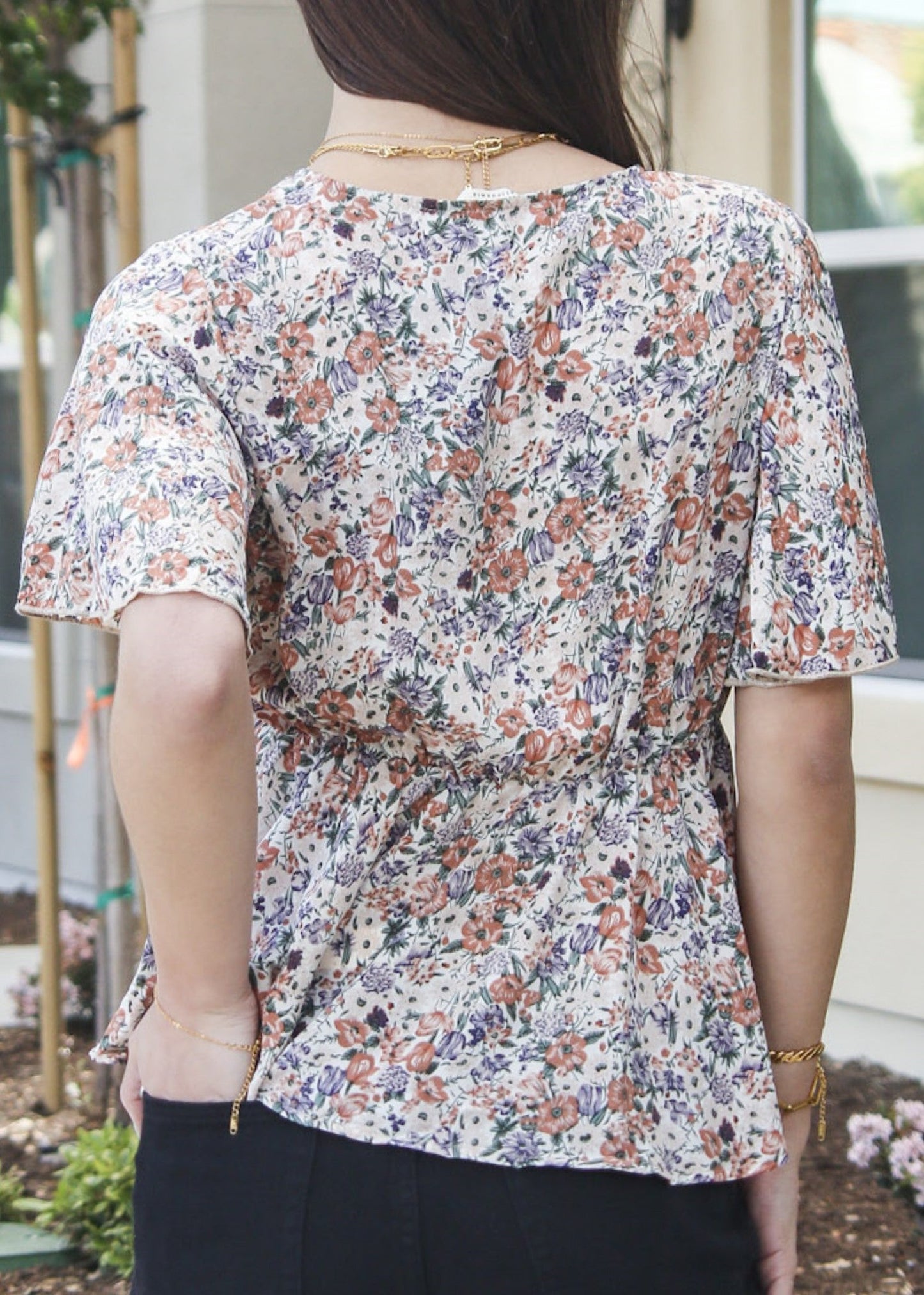 Floral Flutter Sleeve Peplum Top