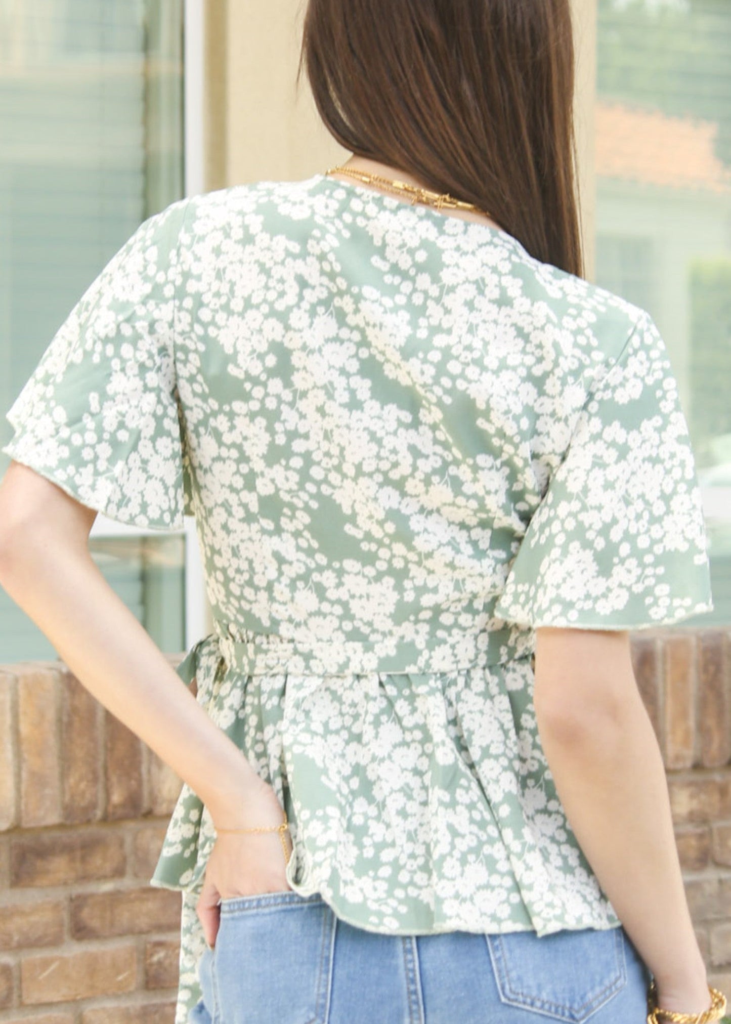 Floral Flutter Sleeve Wrap Top