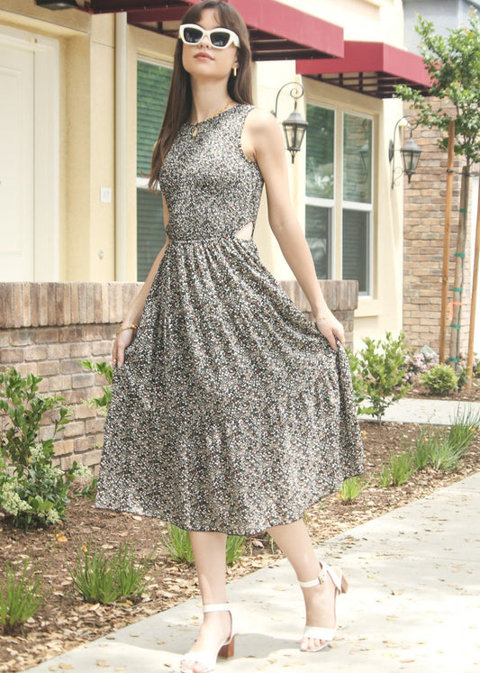 Ditsy Floral Side Cutout Dress