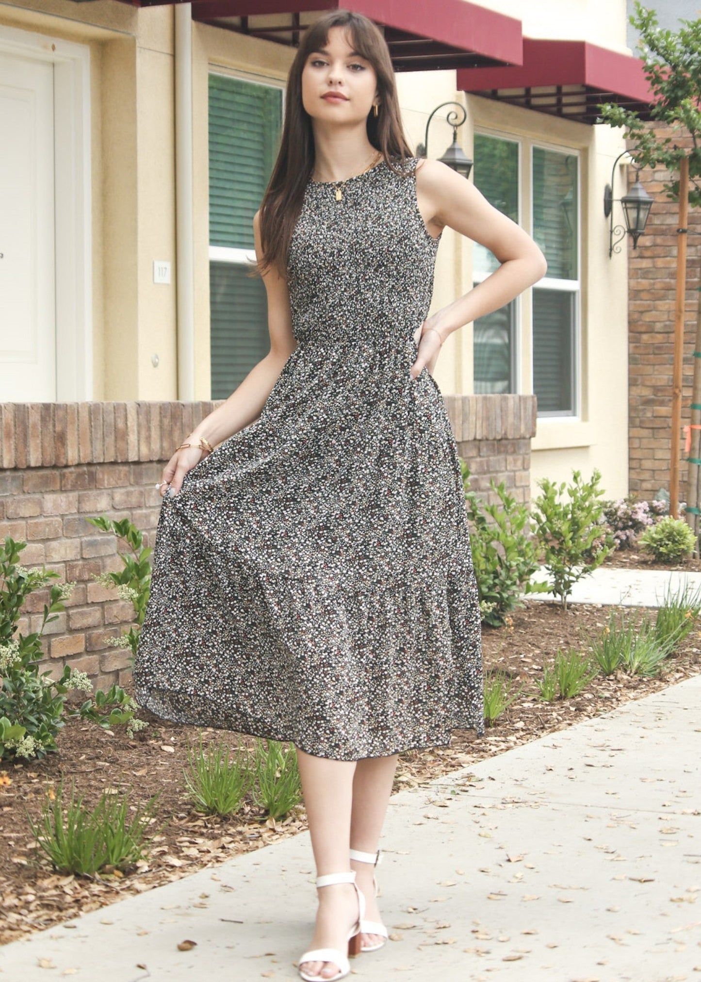 Ditsy Floral Side Cutout Dress