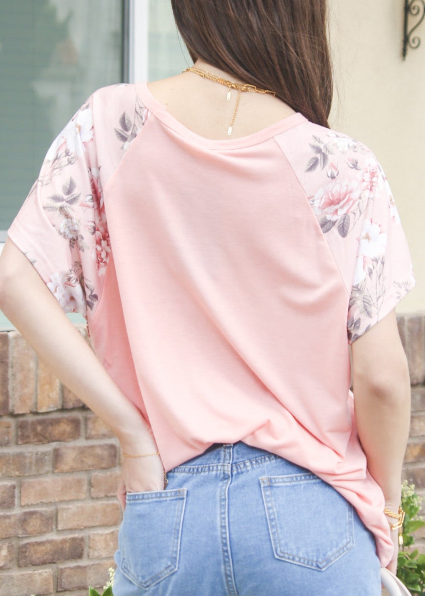 Floral Sleeve Lace Trim Top