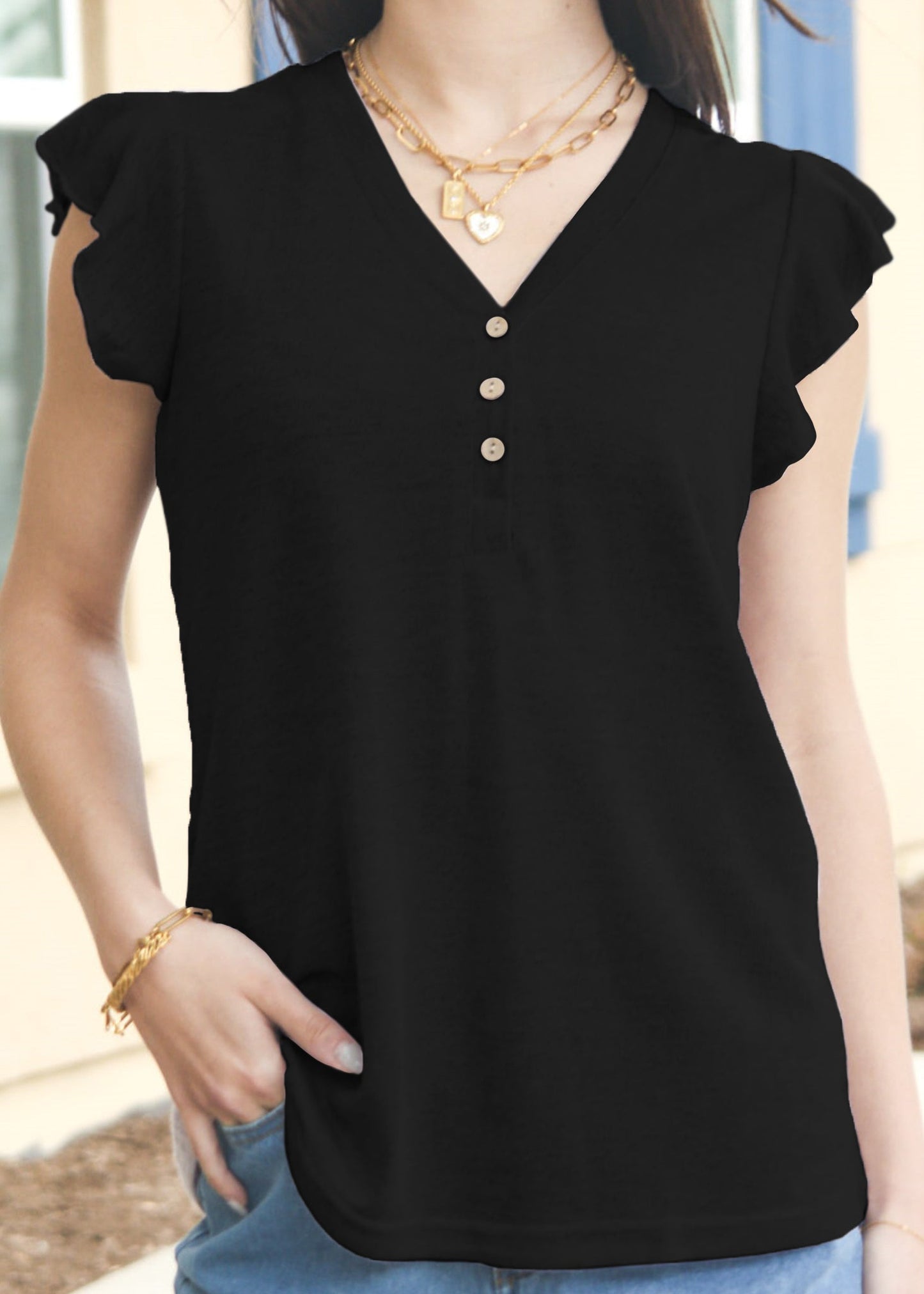 Flutter Sleeve Henley Top