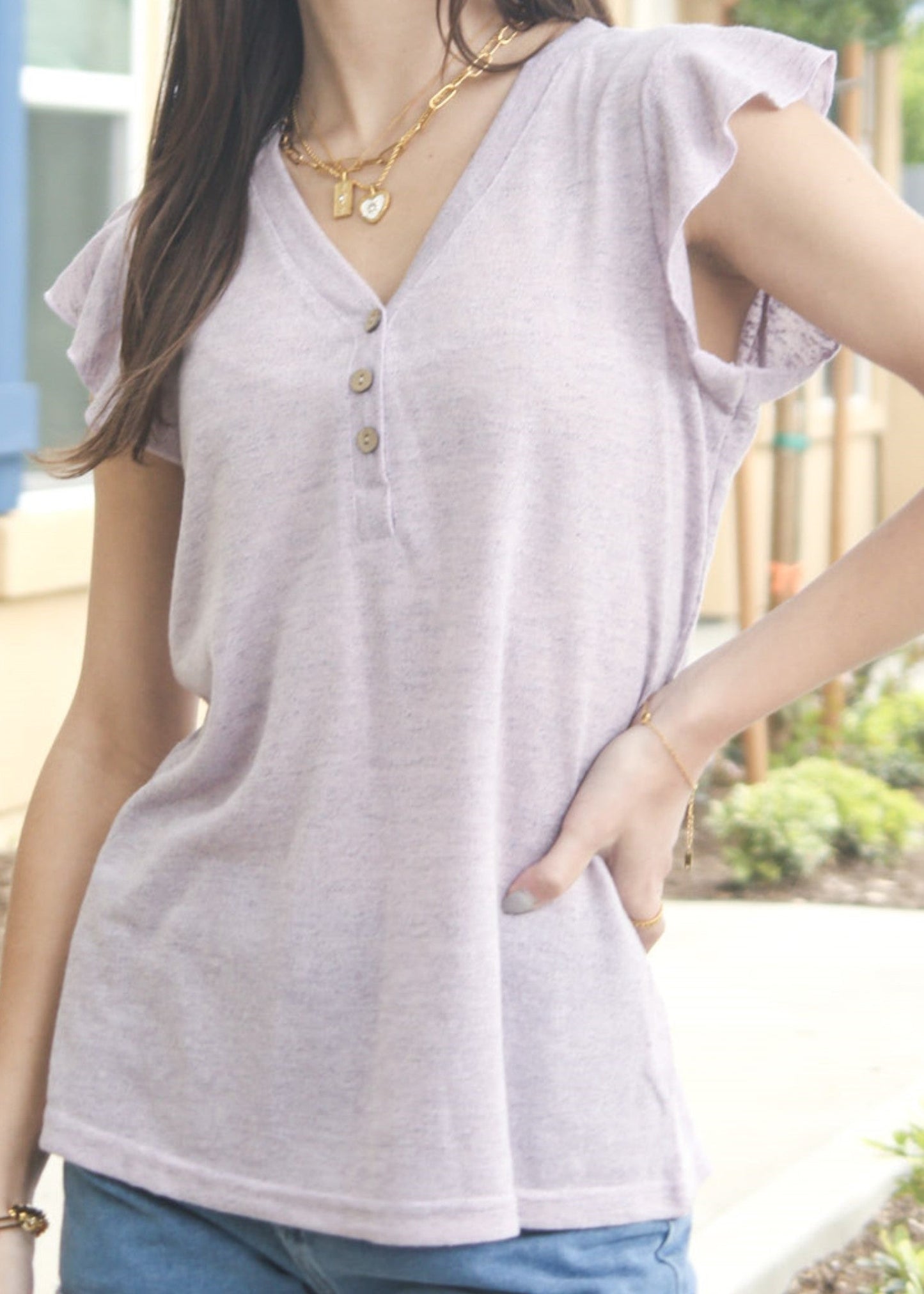 Flutter Sleeve Henley Top
