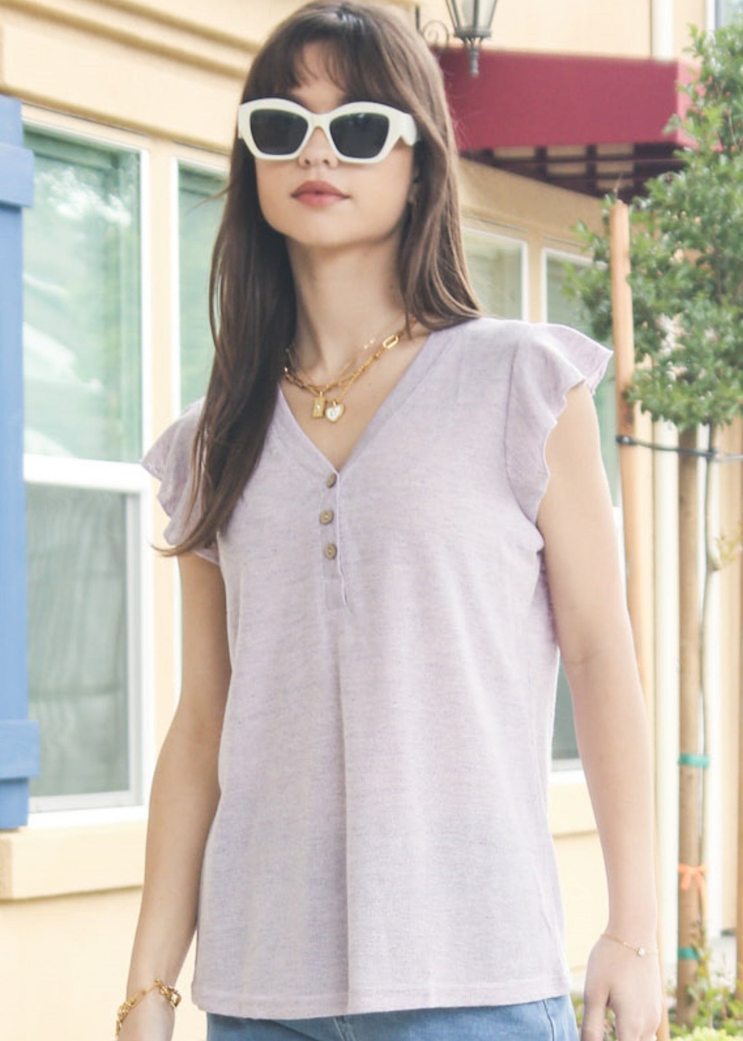 Flutter Sleeve Henley Top