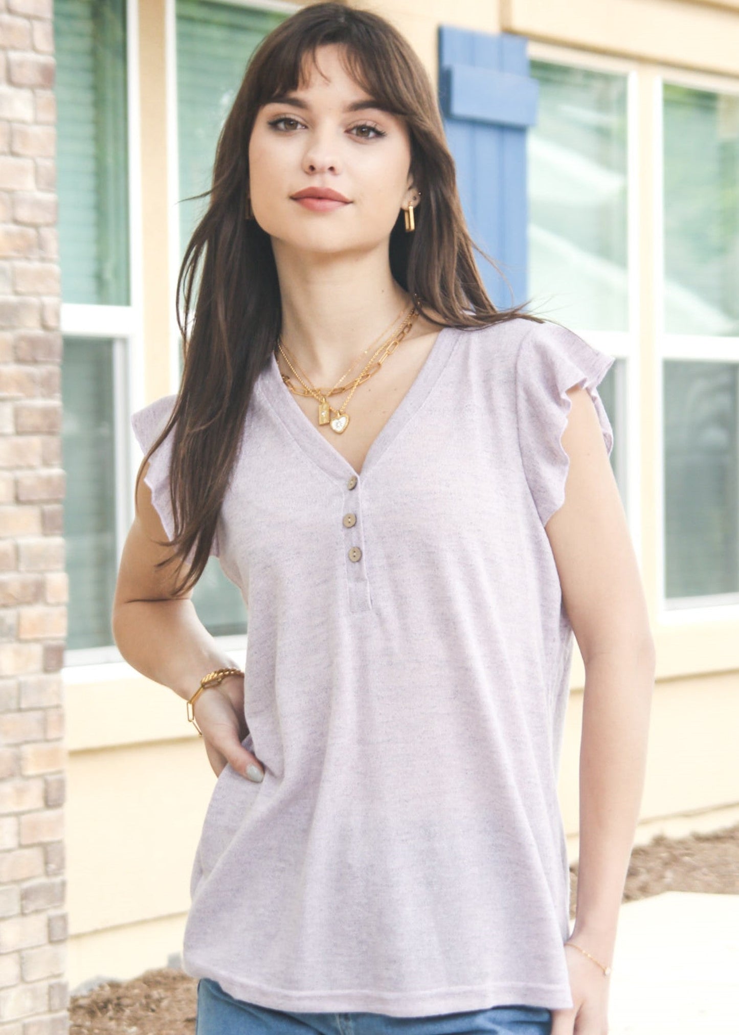 Flutter Sleeve Henley Top