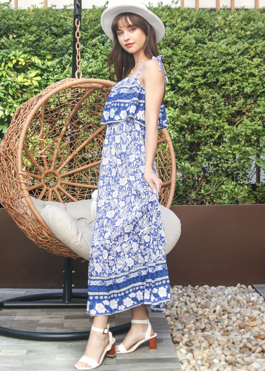 Tie Shoulder Bohemian Maxi Dress