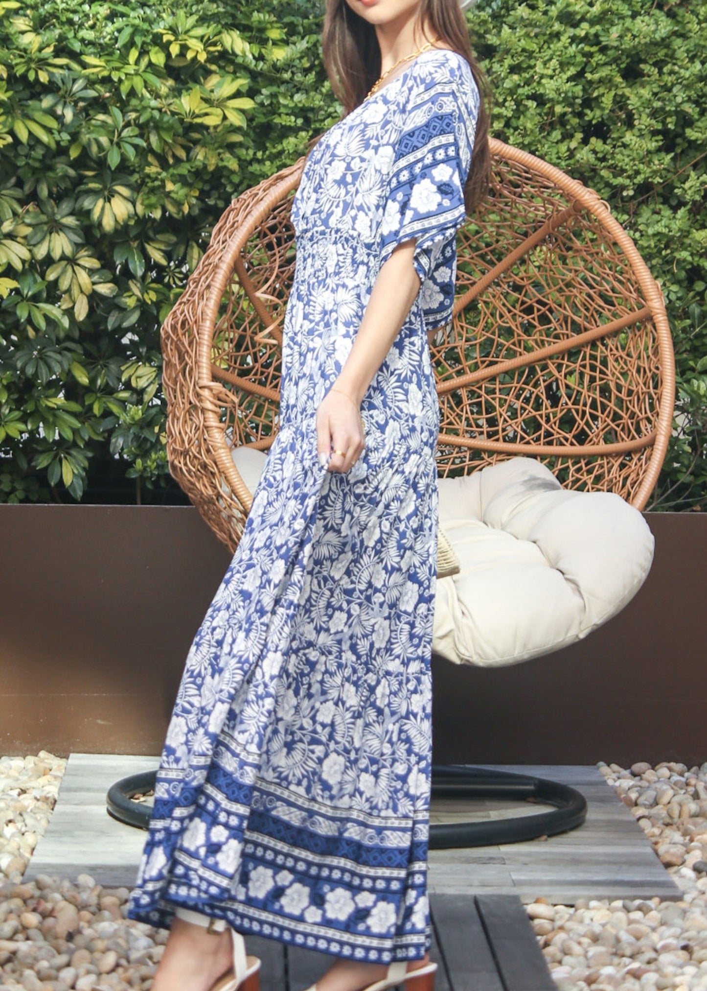 V Neck Tropical Floral Dress