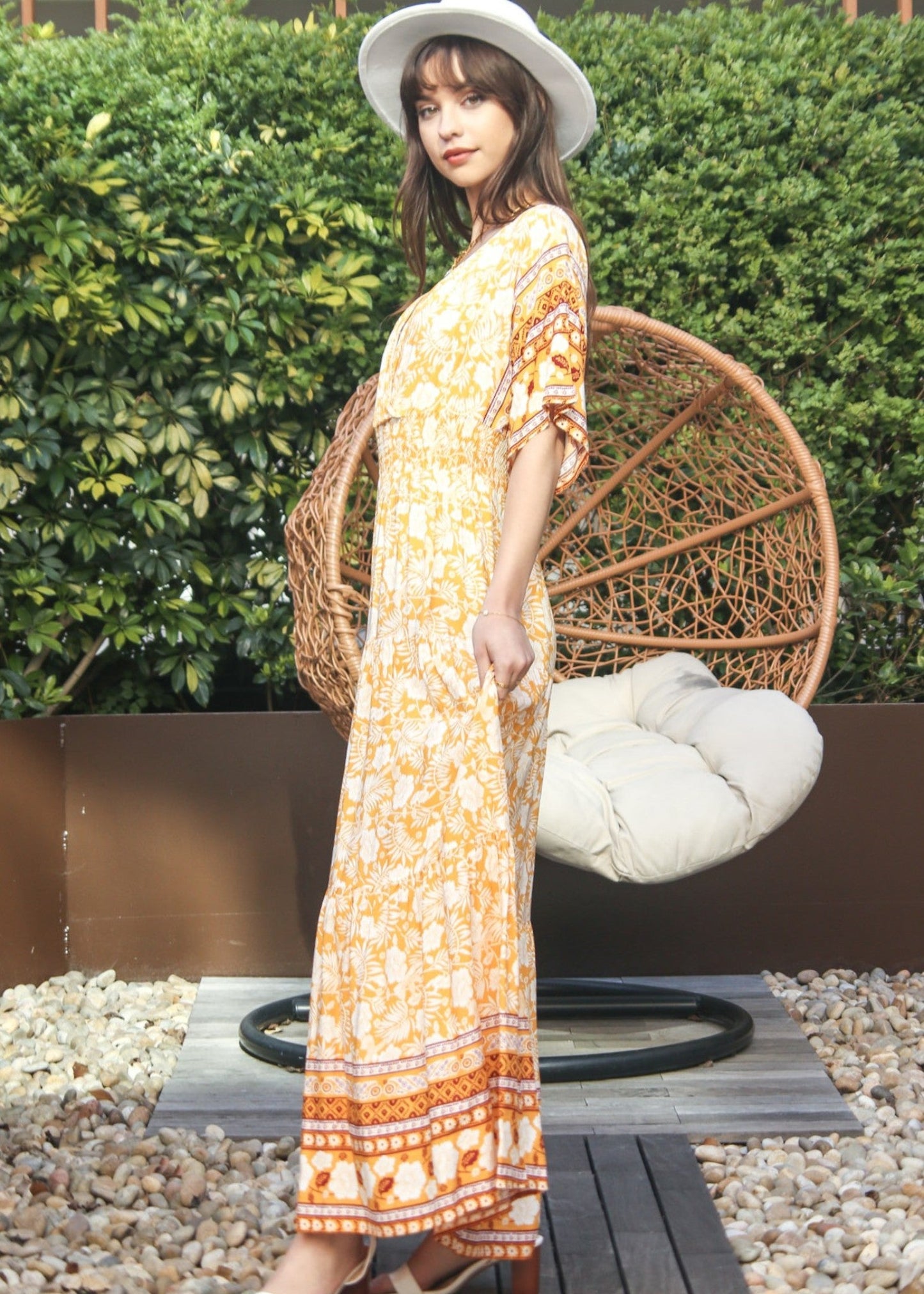 V Neck Tropical Floral Dress