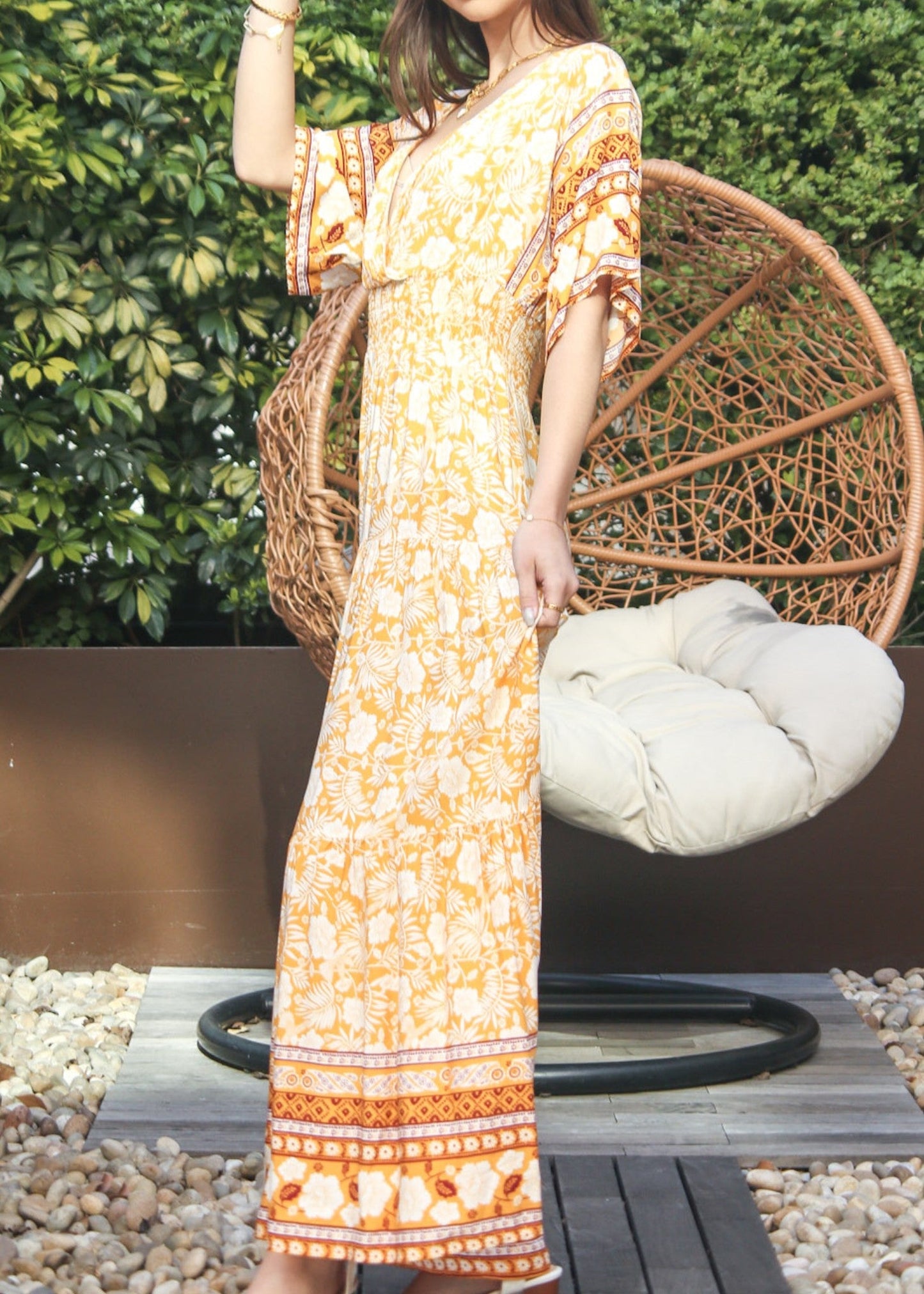 V Neck Tropical Floral Dress