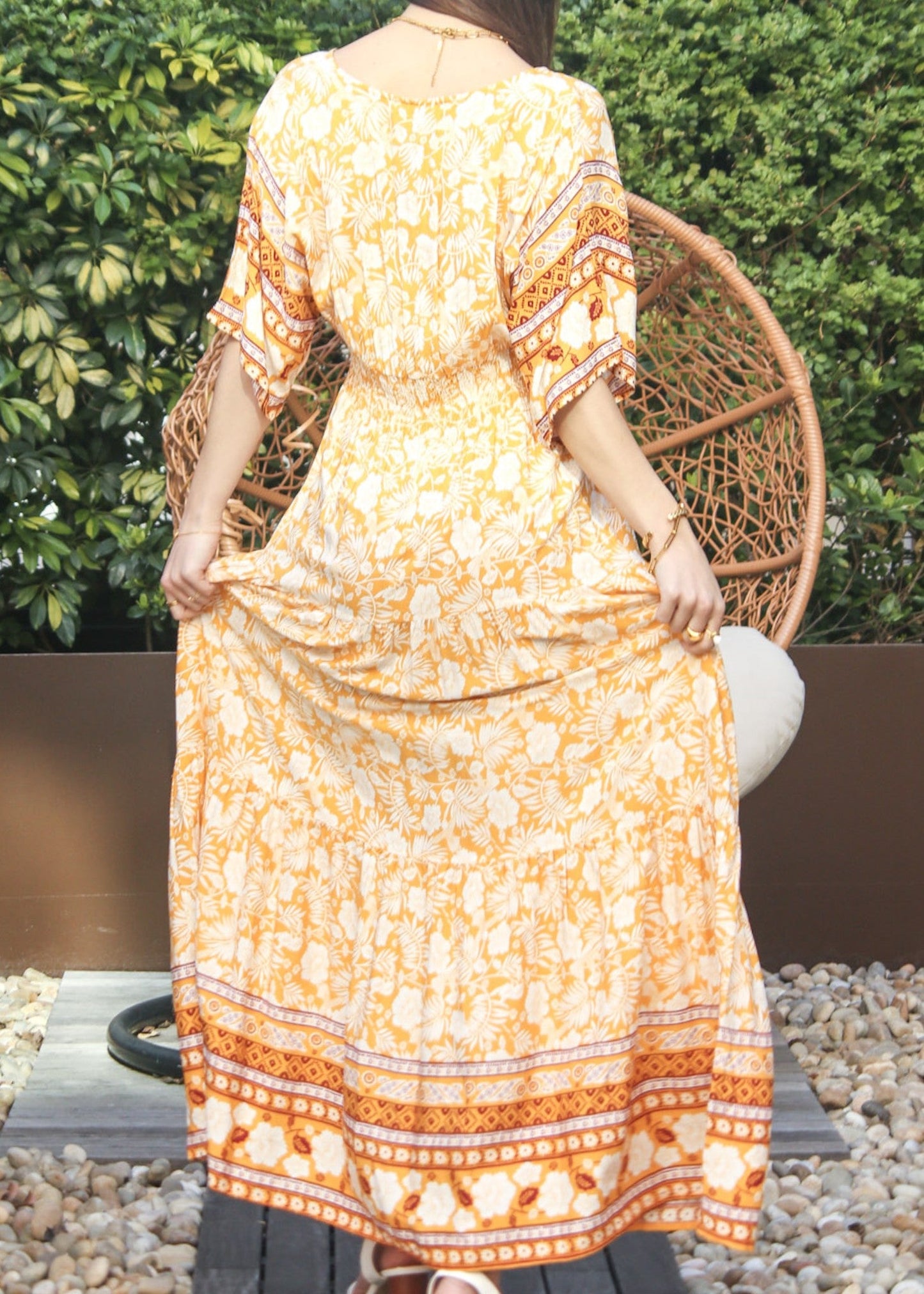 V Neck Tropical Floral Dress