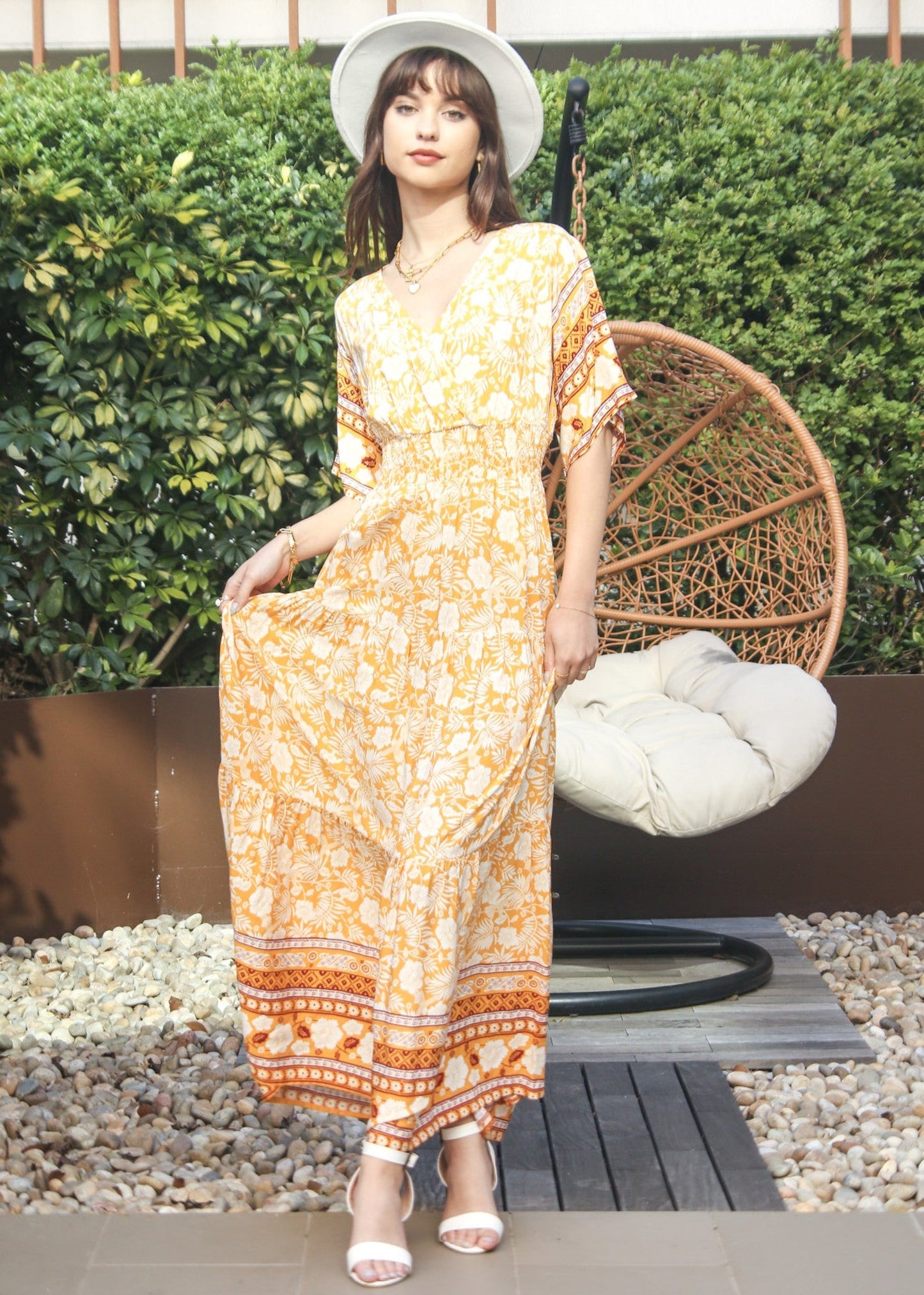 V Neck Tropical Floral Dress