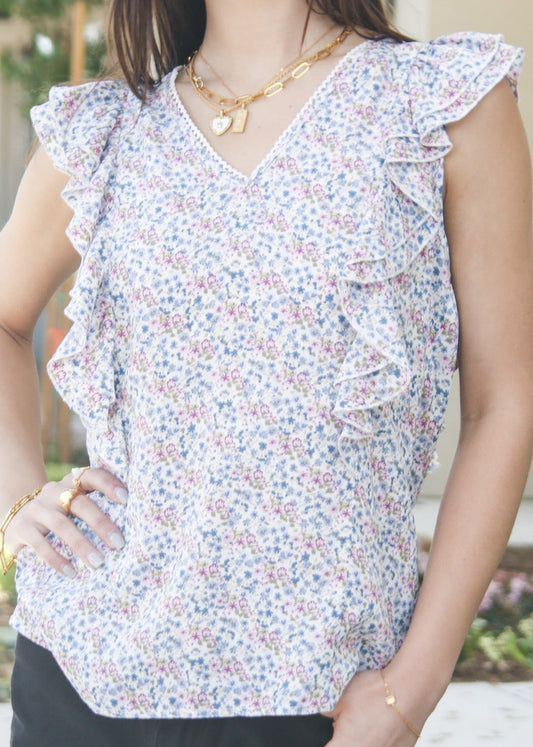V Neck Ruffle Detail Spring Top