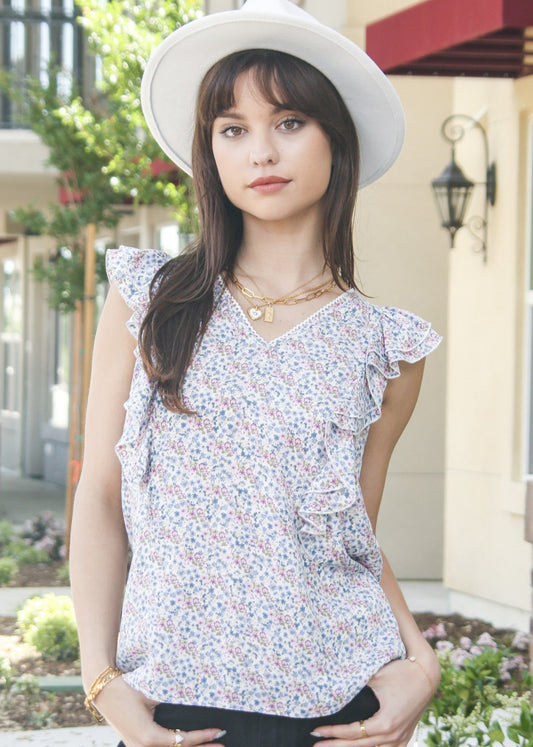 V Neck Ruffle Detail Spring Top