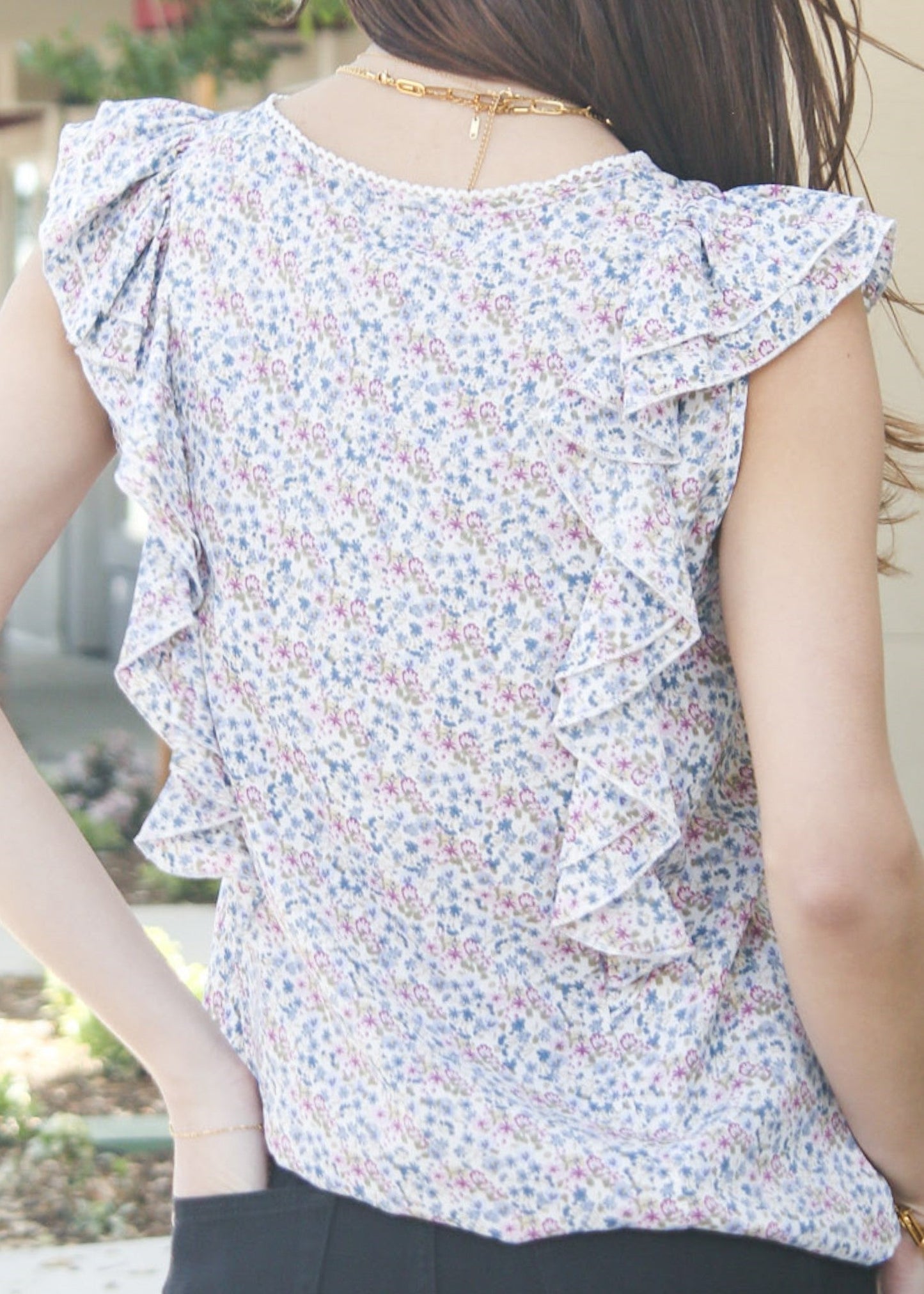 V Neck Ruffle Detail Spring Top