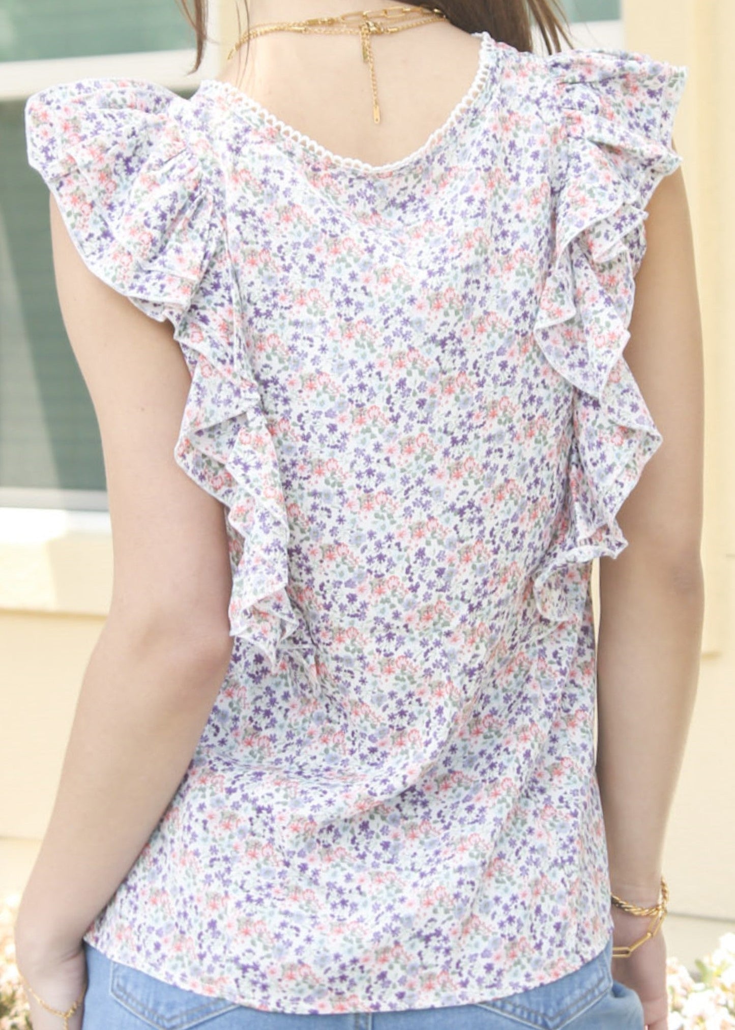 V Neck Ruffle Detail Spring Top
