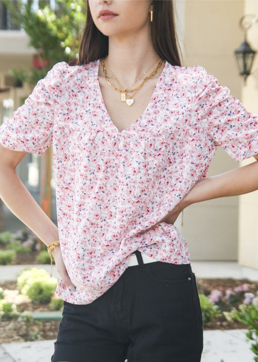 V Neck Ruched Sleeve Shirt