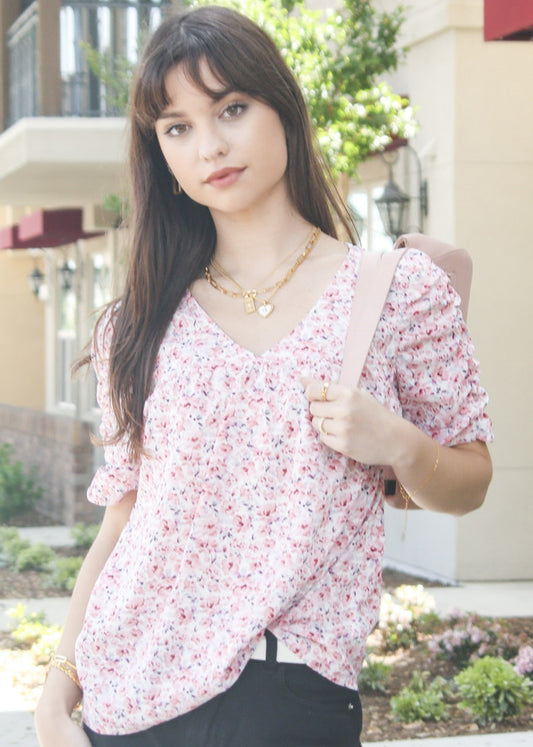 V Neck Ruched Sleeve Shirt