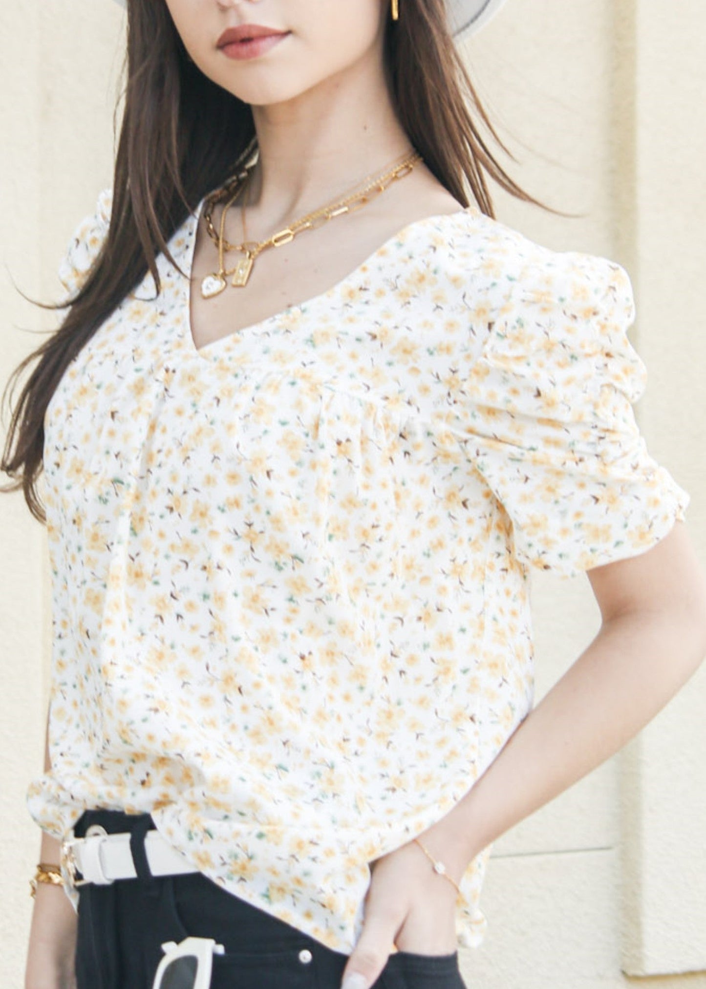 V Neck Ruched Sleeve Shirt