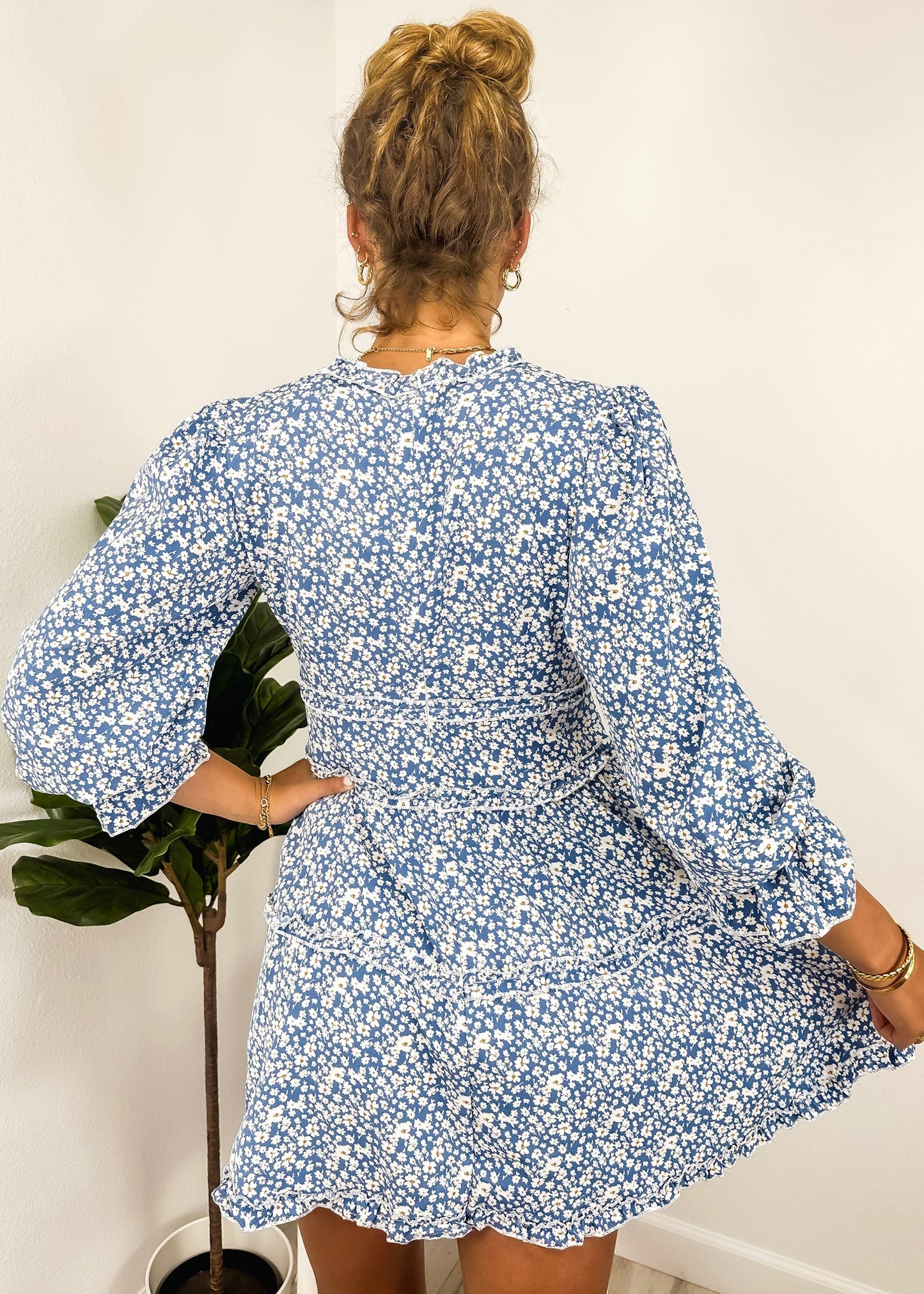Ruffle Plunge Neck Floral Dress