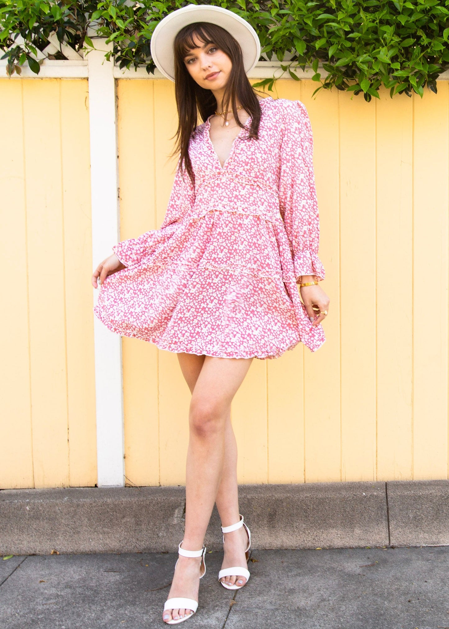Ruffle Plunge Neck Floral Dress