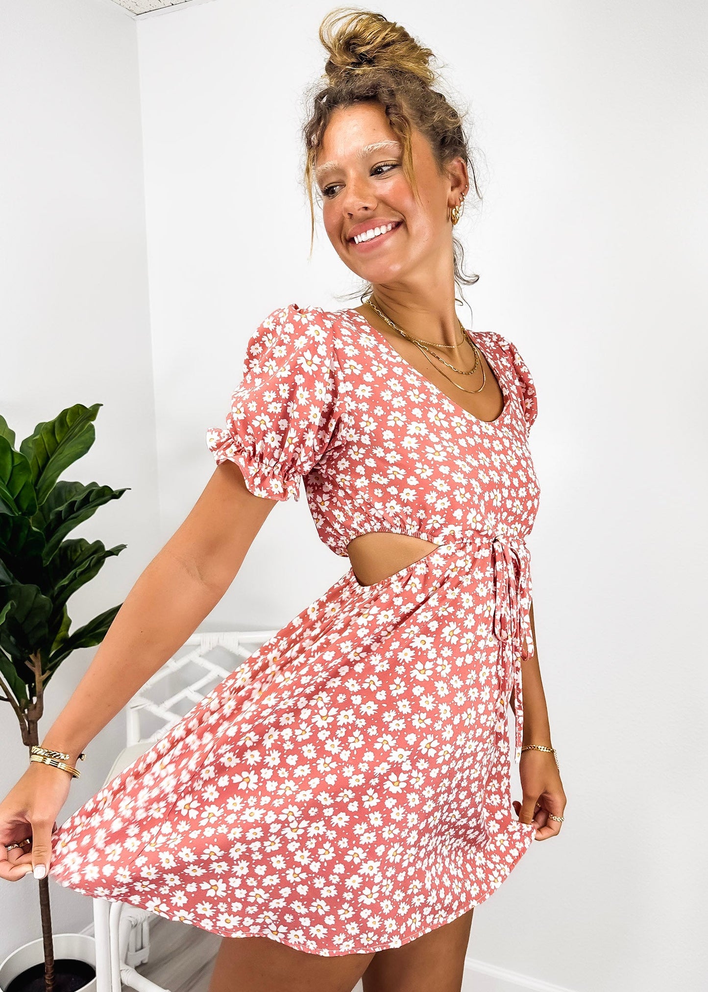Side Cutout Tie Waist Dress