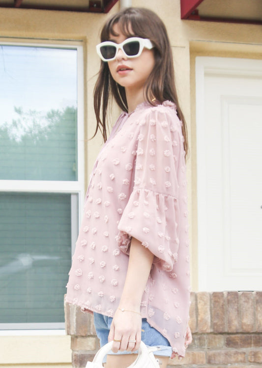 Tie V Neck Balloon Sleeve Blouse