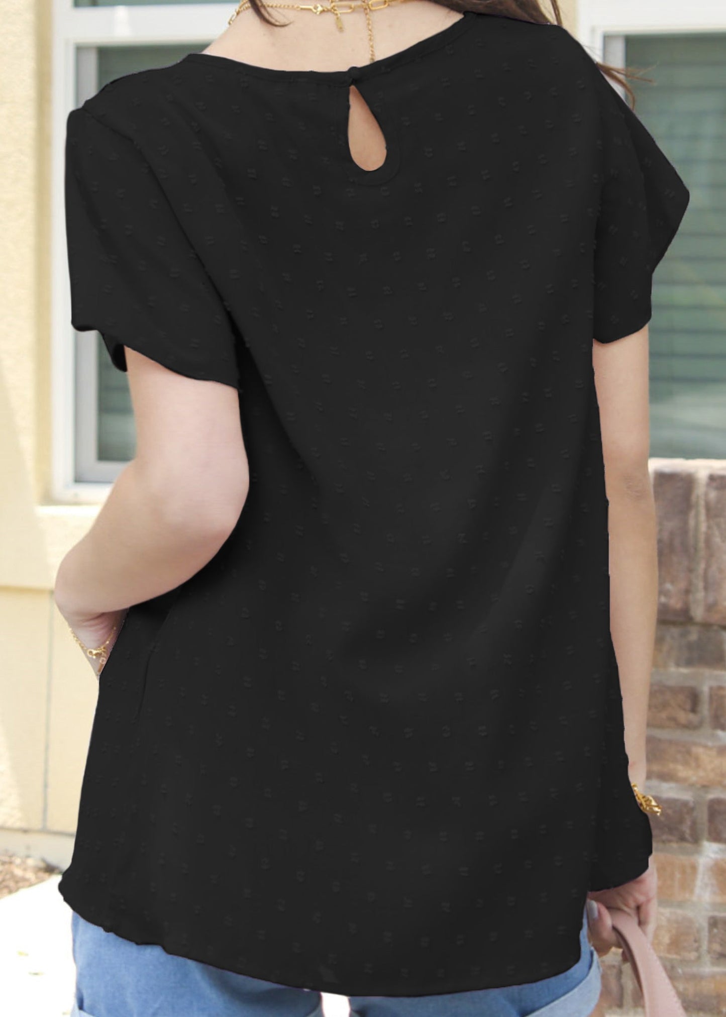Eyelet Detail Swiss Dot Blouse