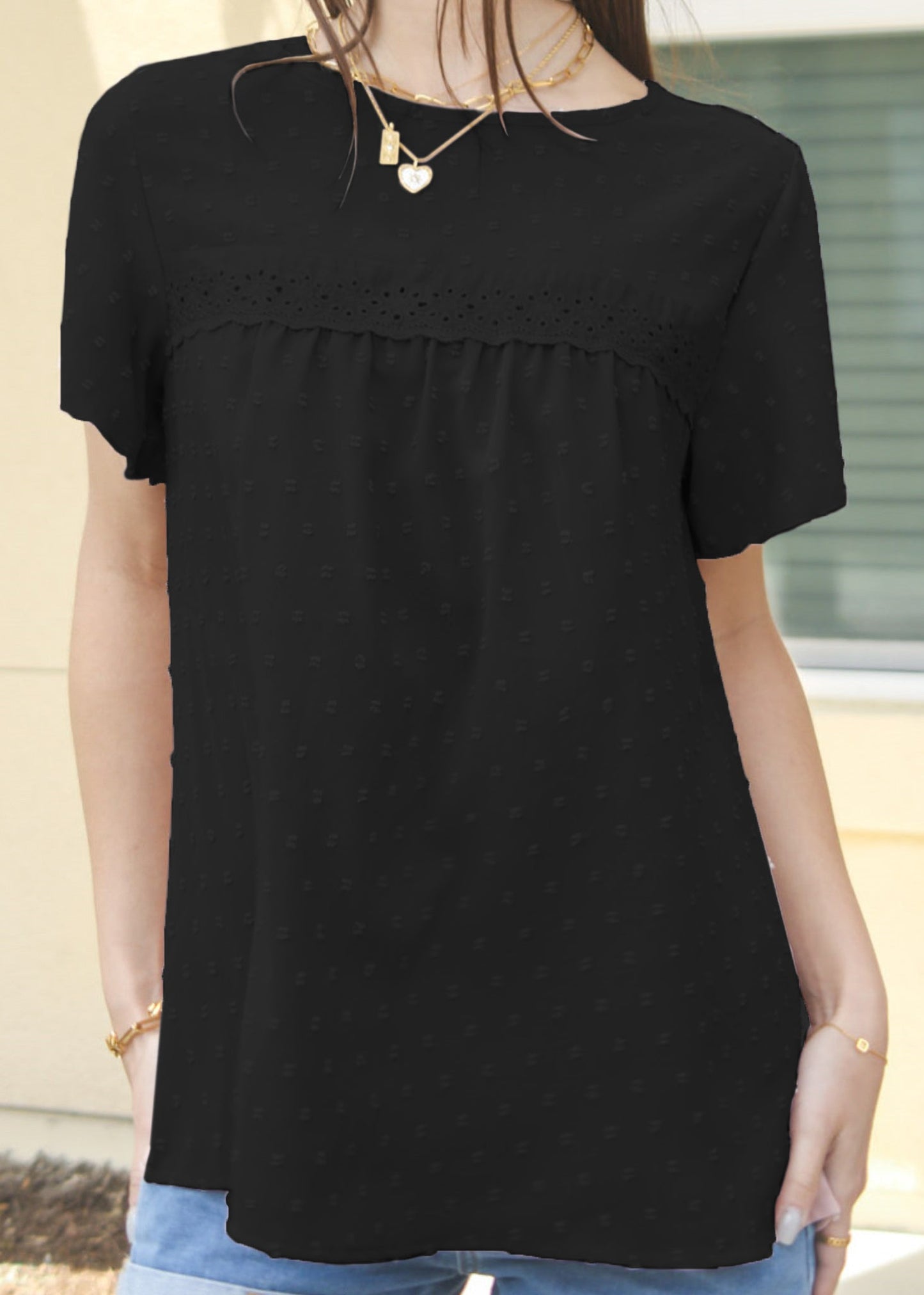 Eyelet Detail Swiss Dot Blouse