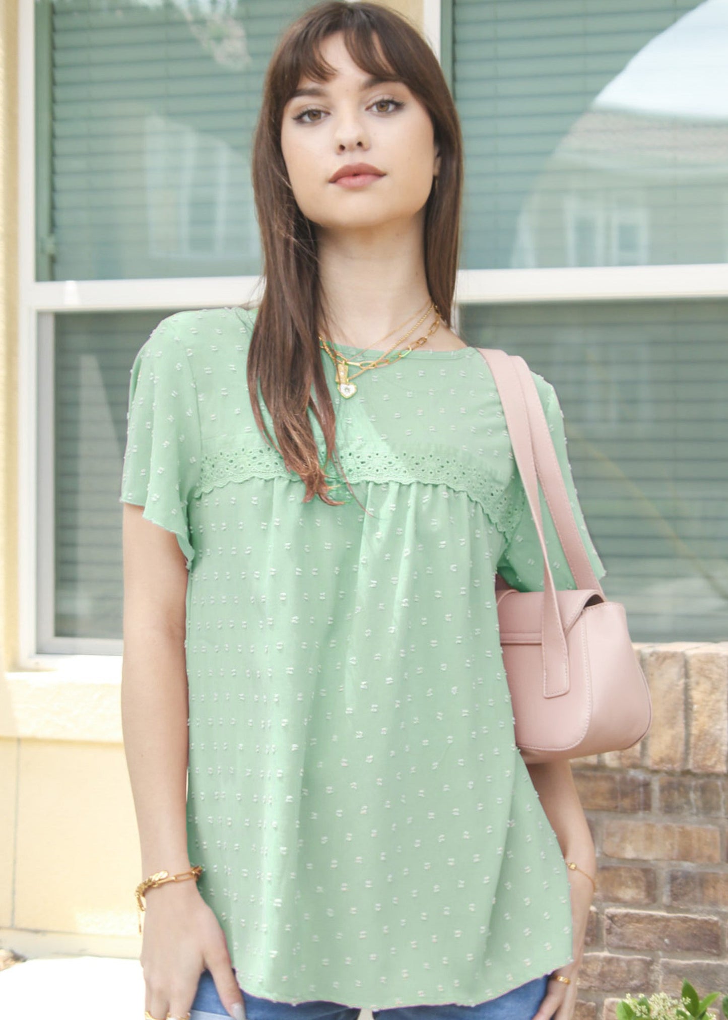 Eyelet Detail Swiss Dot Blouse