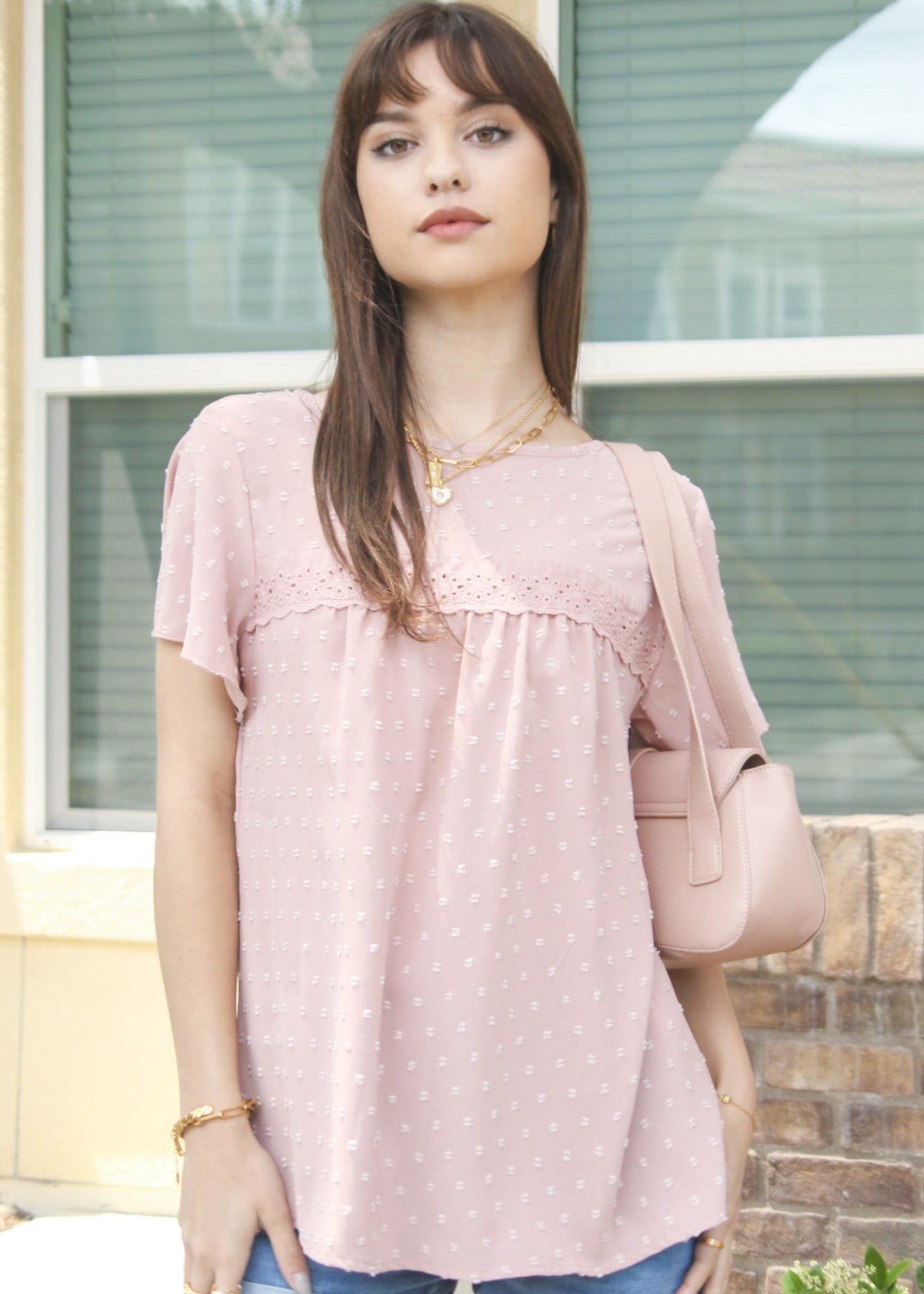 Eyelet Detail Swiss Dot Blouse