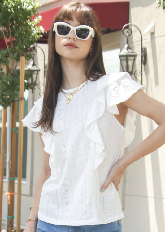 Ruffle Detail Eyelet Blouse