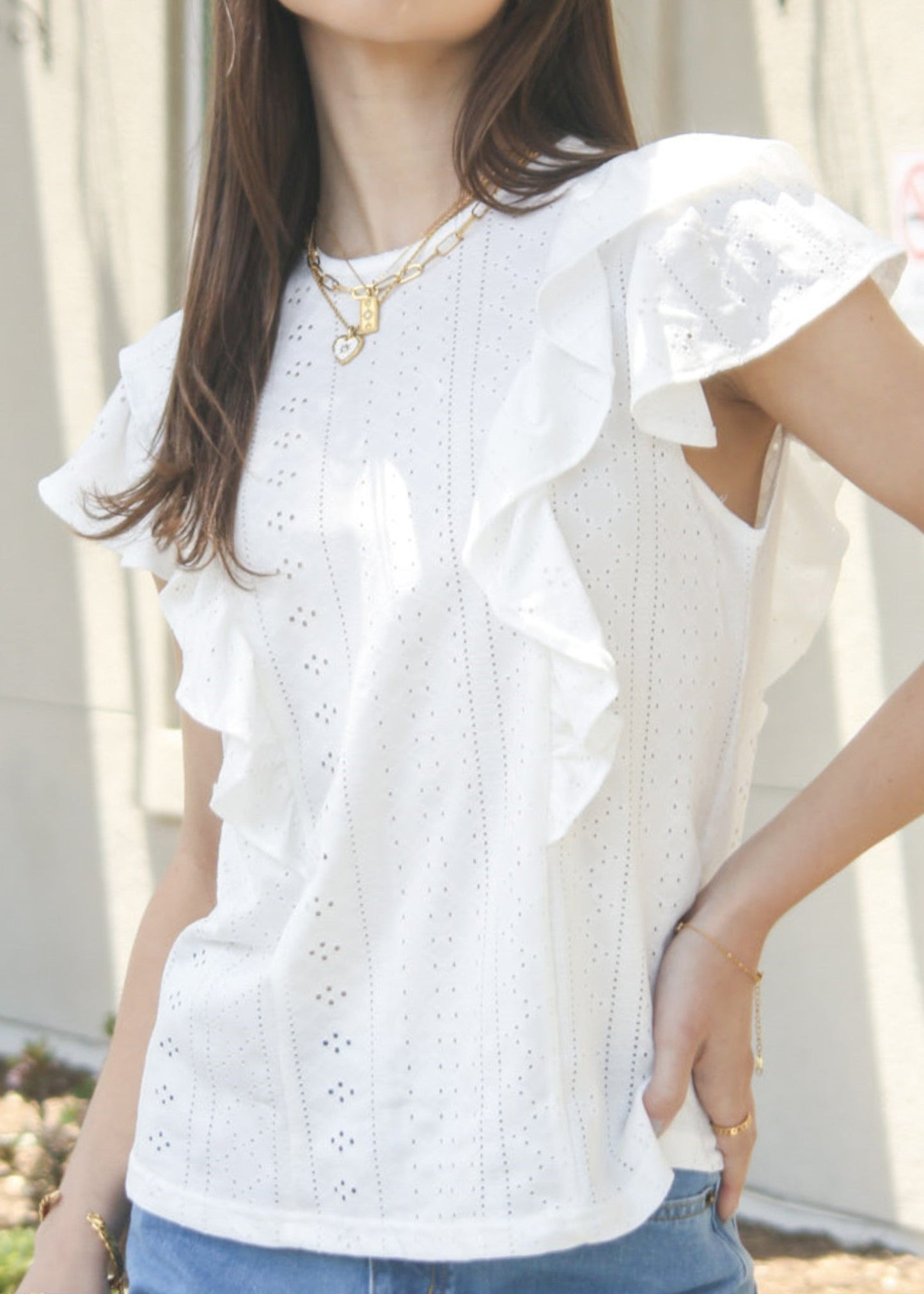 Ruffle Detail Eyelet Blouse